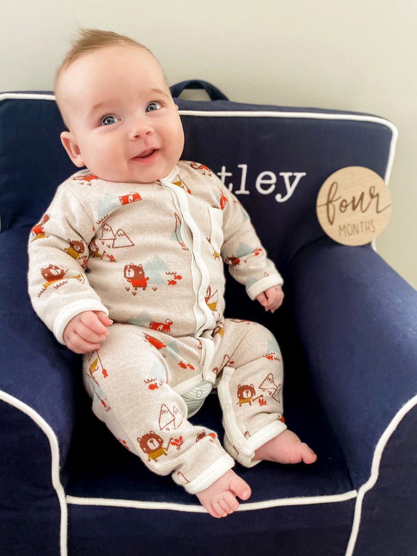 Camping Bear Classic Button Jacquard Baby Jumpsuit (Organic Cotton)