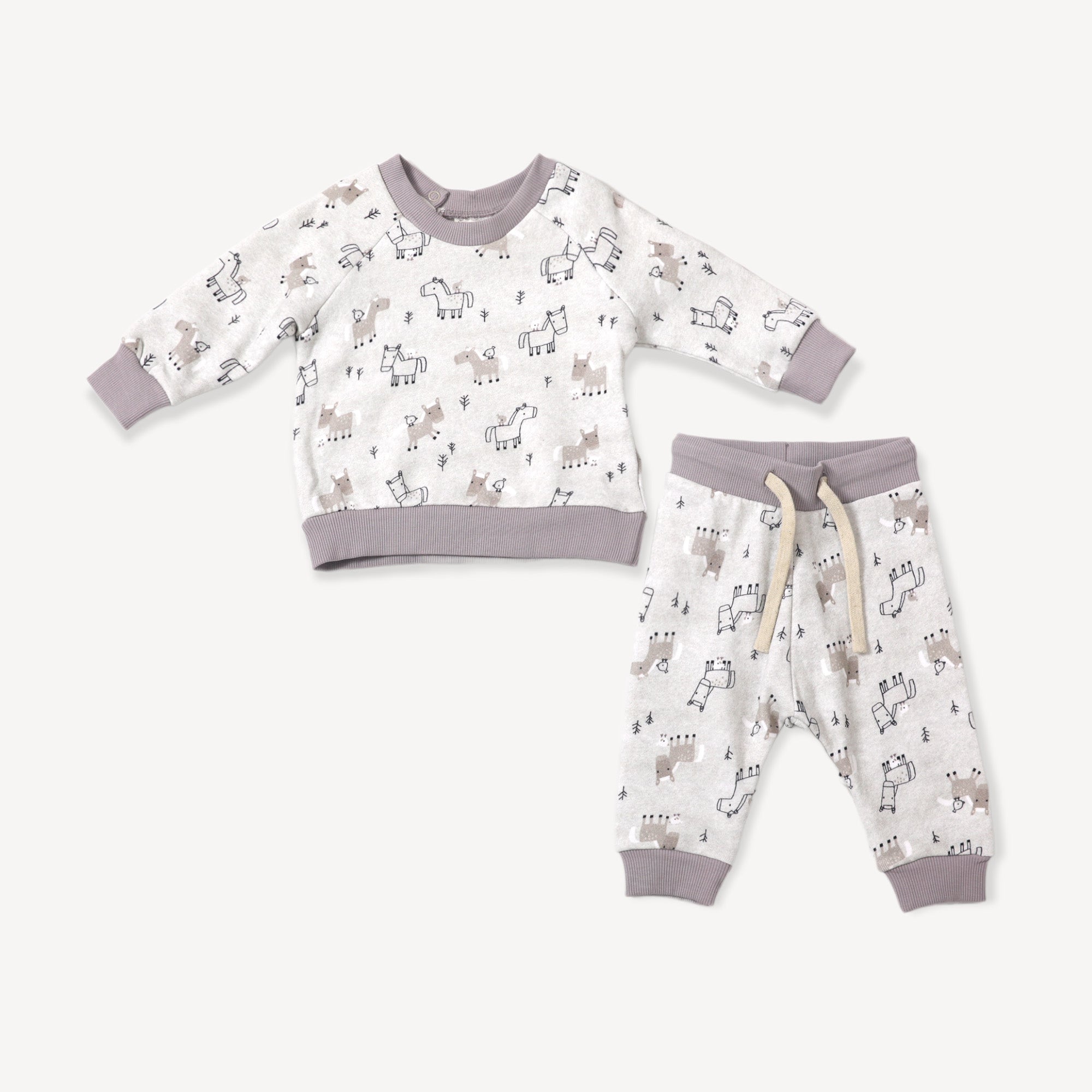 Horse & Bird Fleece Baby Sweatshirt & Jogger Set (Organic)