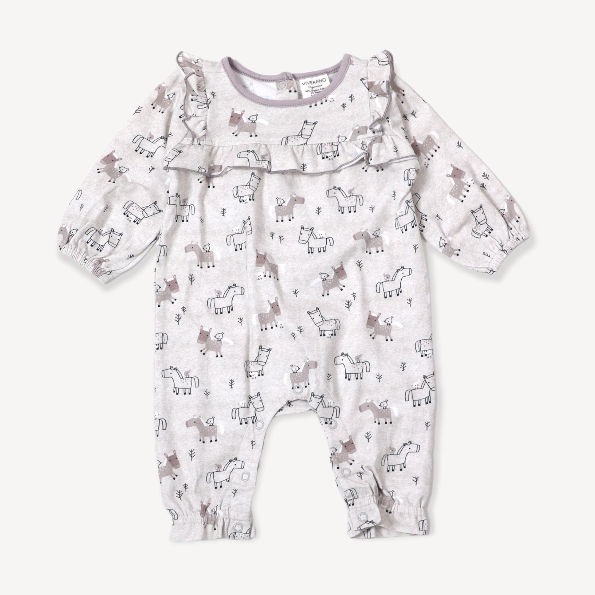 Horse & Bird Ruffle Baby Jumpsuit (Organic Cotton)