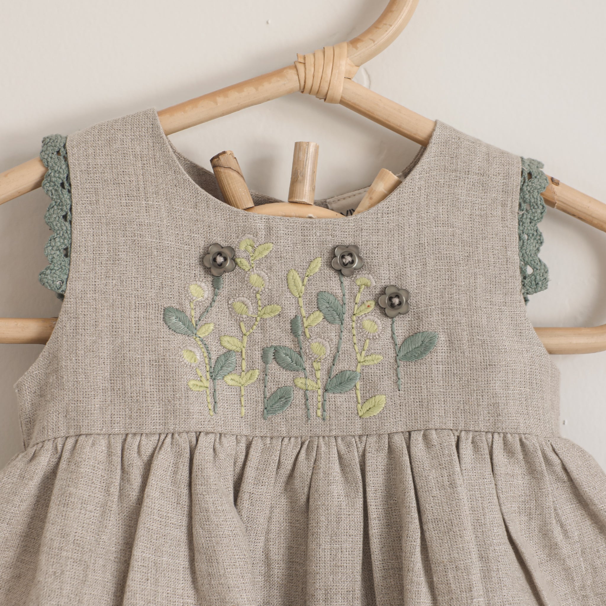 Sylvie Embroidered Linen Baby Dress+Bloomer