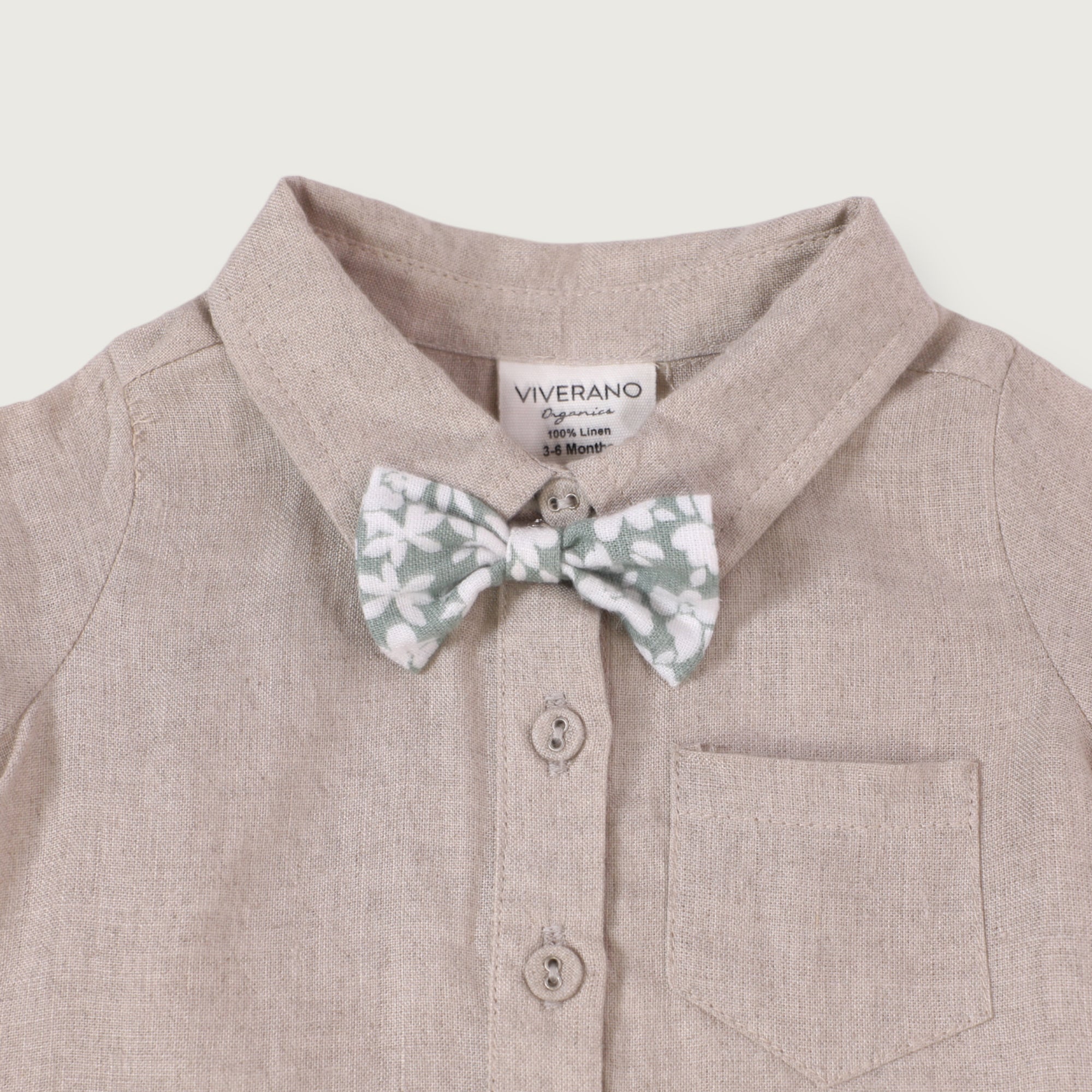 Noah Bowtie Linen Baby Romper (Natural Linen)