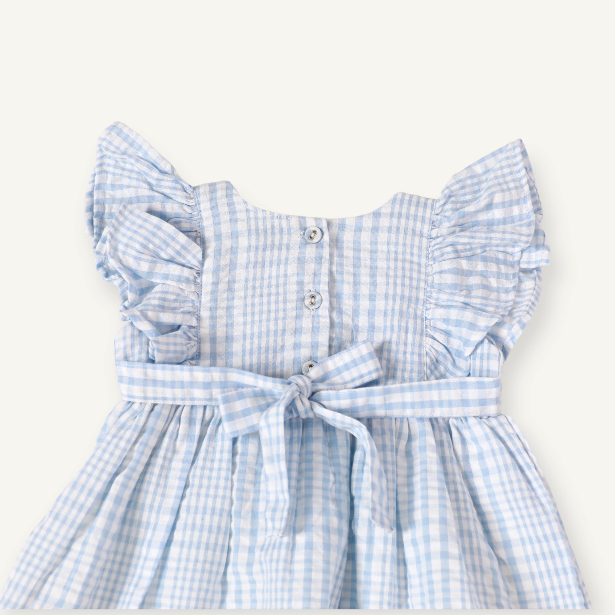 Anna Hand Smocked Seersucker Baby Dress+Bloomer (Organic Cotton)