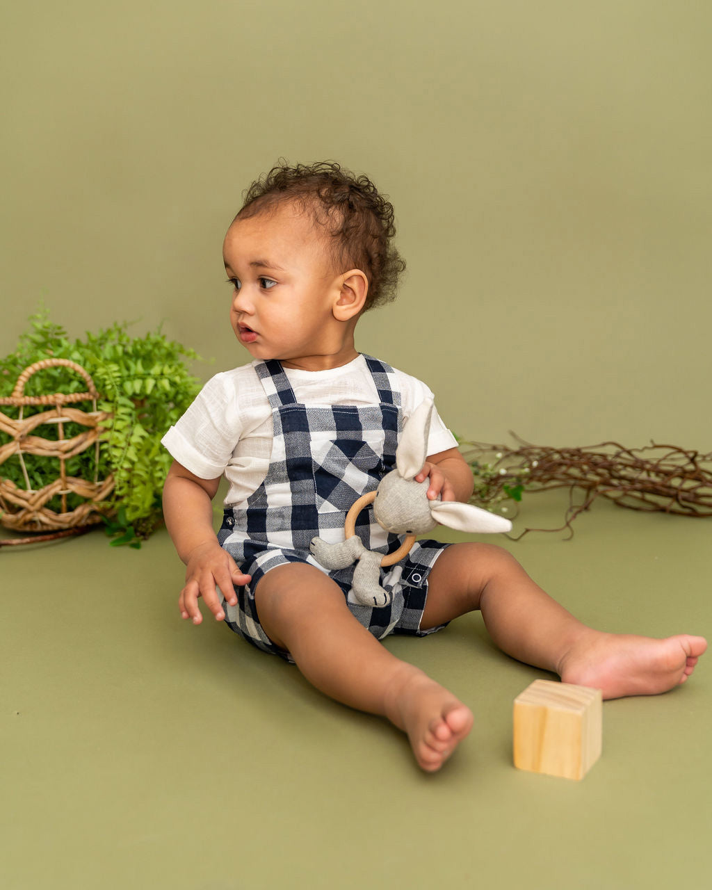 Raphael Navy Checker Gingham Romper + Shirt Set (Organic Cotton)