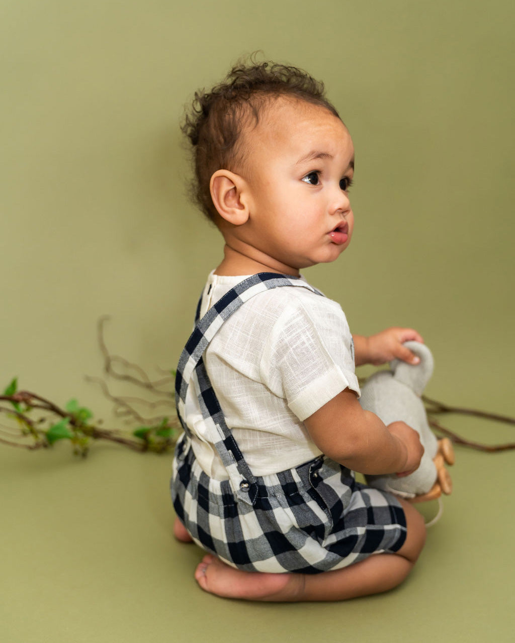 Raphael Navy Checker Gingham Romper + Shirt Set (Organic Cotton)