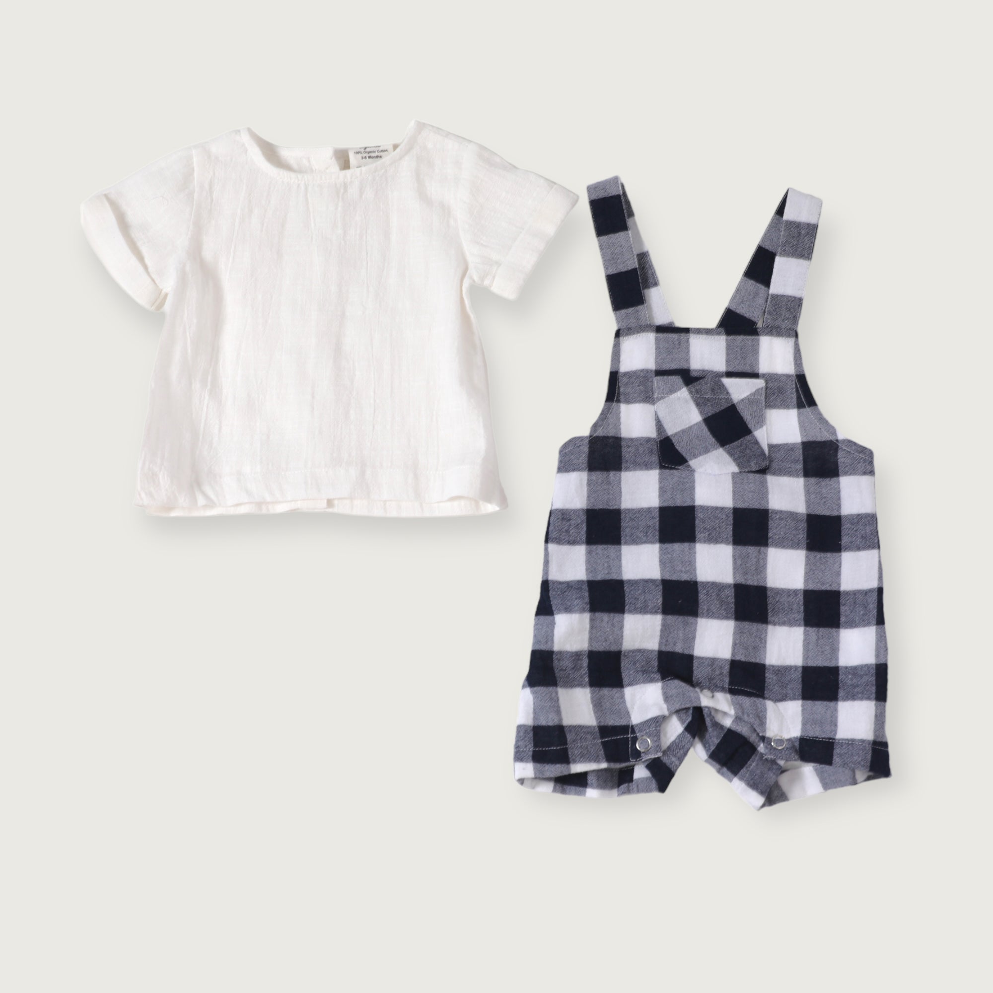 Raphael Navy Checker Gingham Romper + Shirt Set (Organic Cotton)