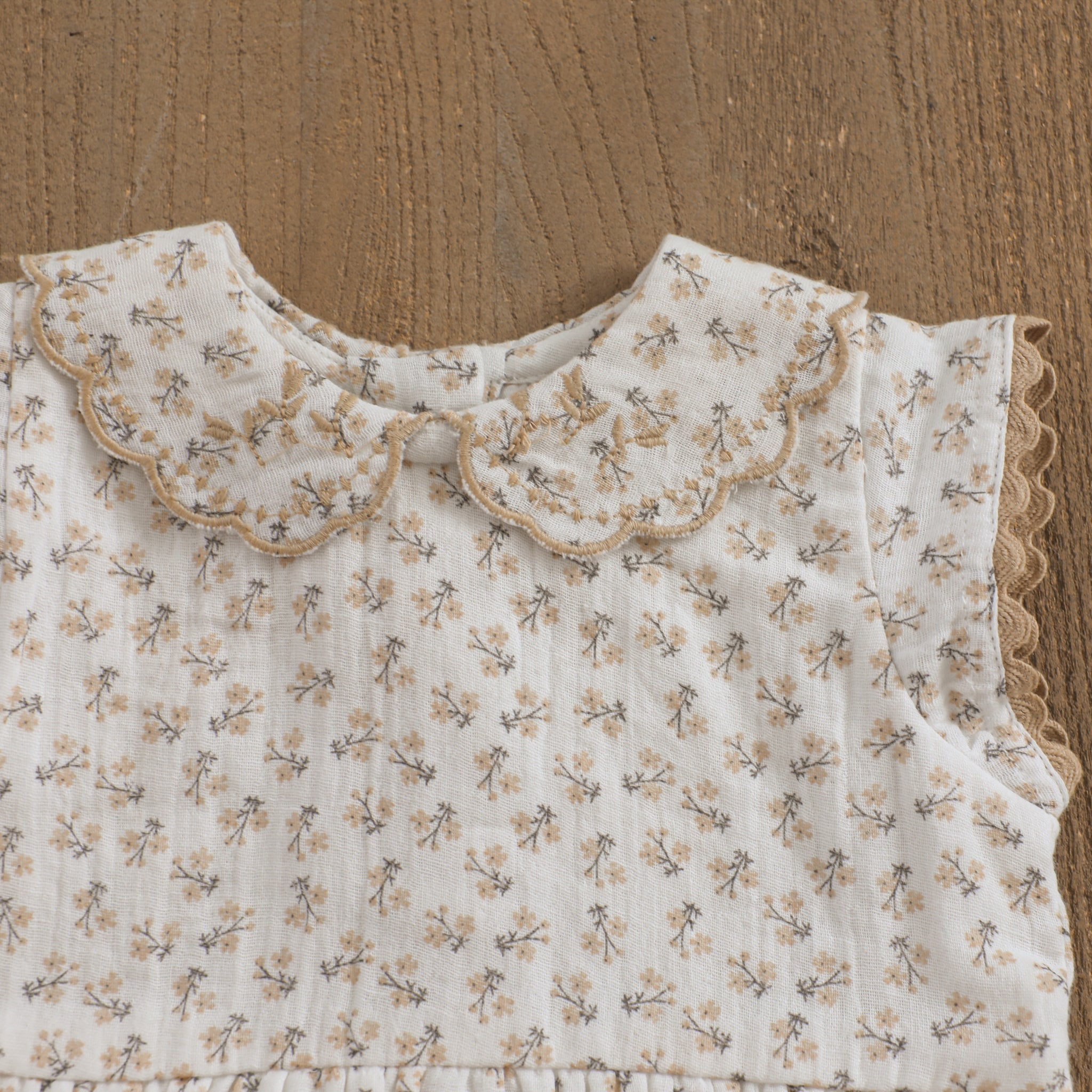 Olivia Floral Embroidered Collar Sleeveless Baby Bubble Romper (Organic Muslin)