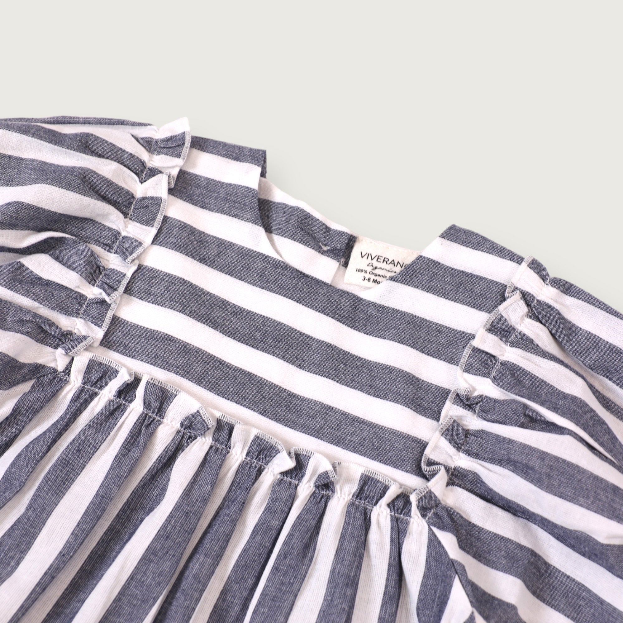 Sasha Blue Stripe Puff Sleeve Bubble Baby Romper (Organic Cotton)