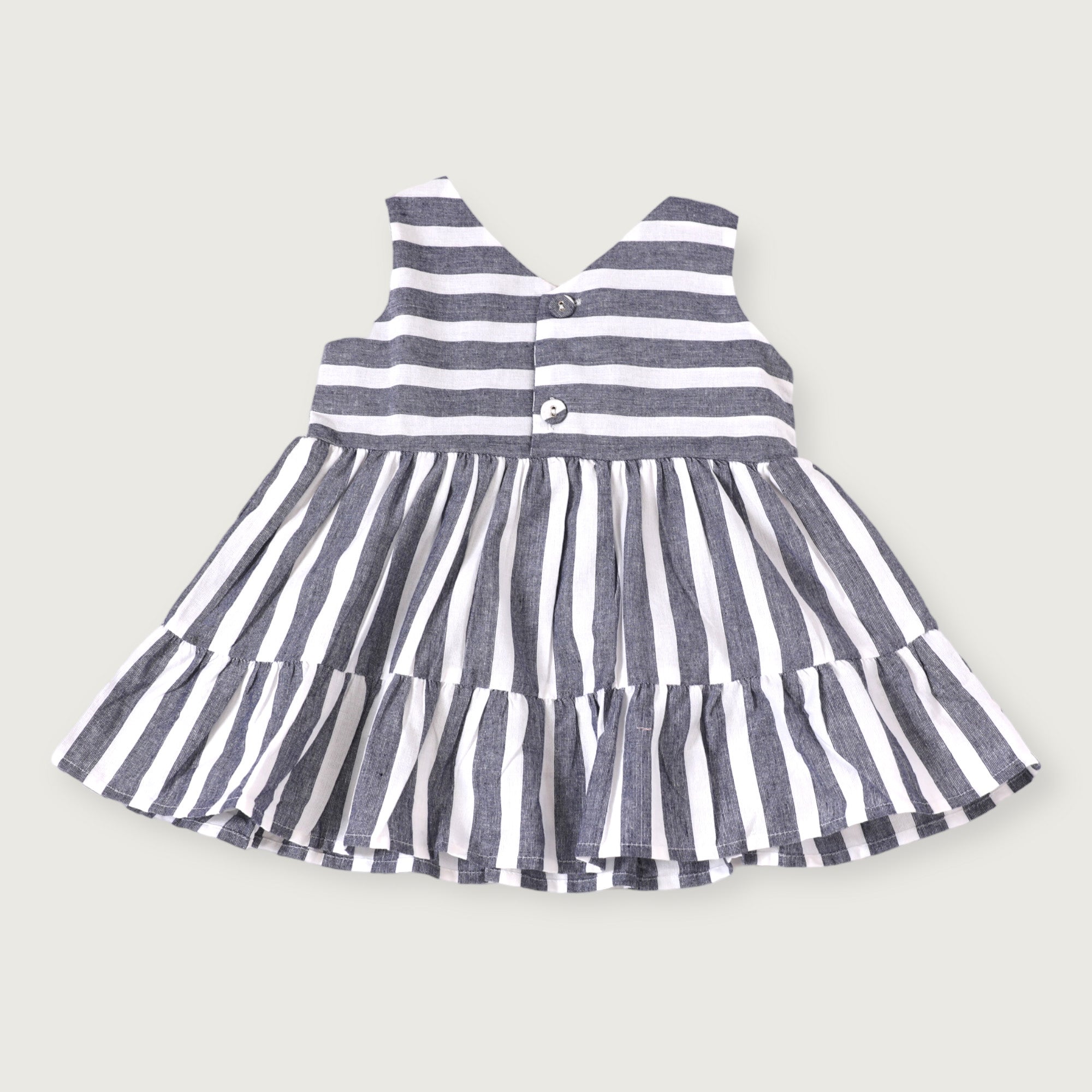 Lina Blue Stripe 2 Tier Sleeveless Baby Dress + Bloomer (Organic Cotton)