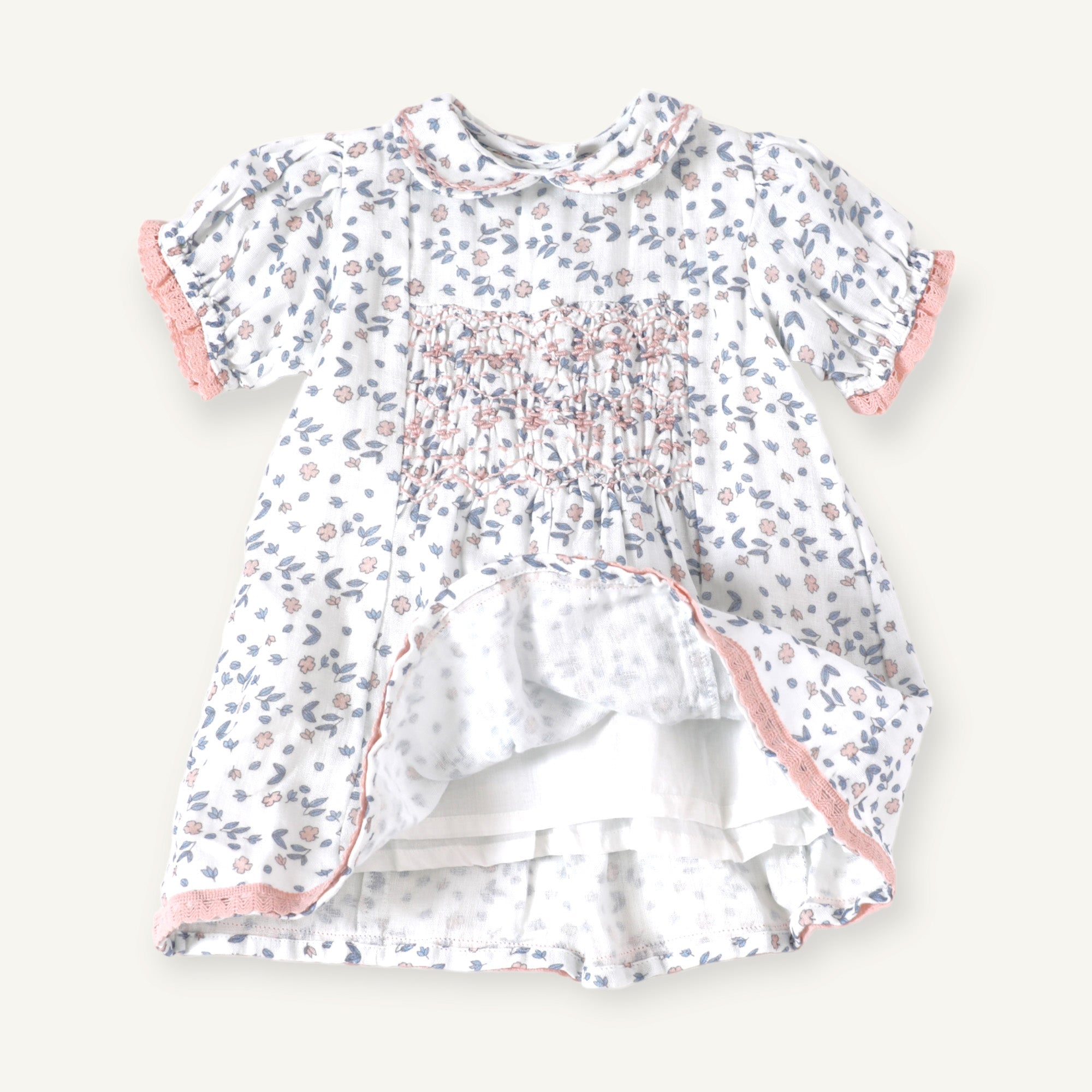 Charlotte Floral Hand-Smocked Baby Dress + Bloomer (Organic Muslin)