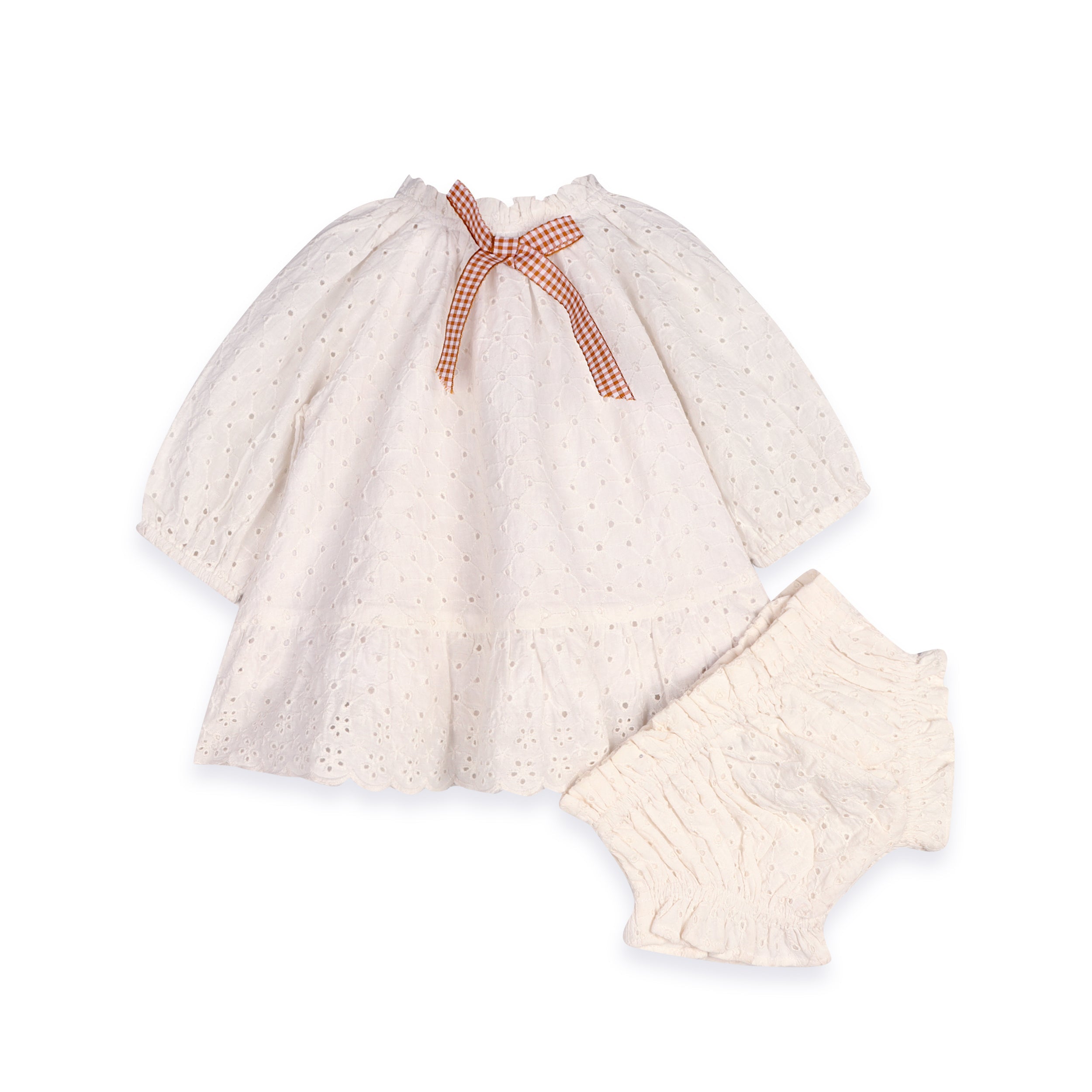 Solene Schiffli Lace Baby Dress & Bloomer Set (Organic Cotton)