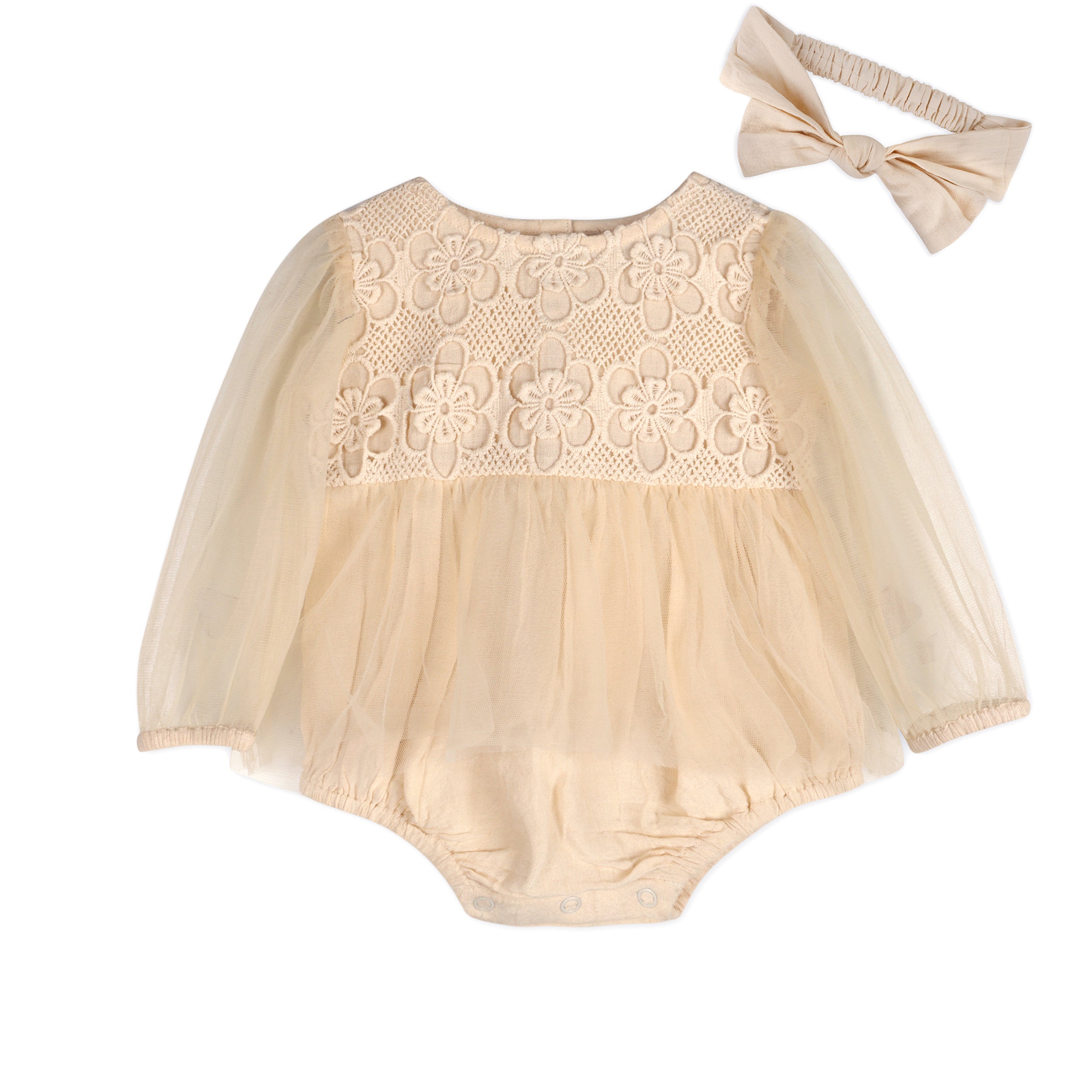 Thalia Crochet Lace Baby Tutu Romper & Headband (Organic Cotton)