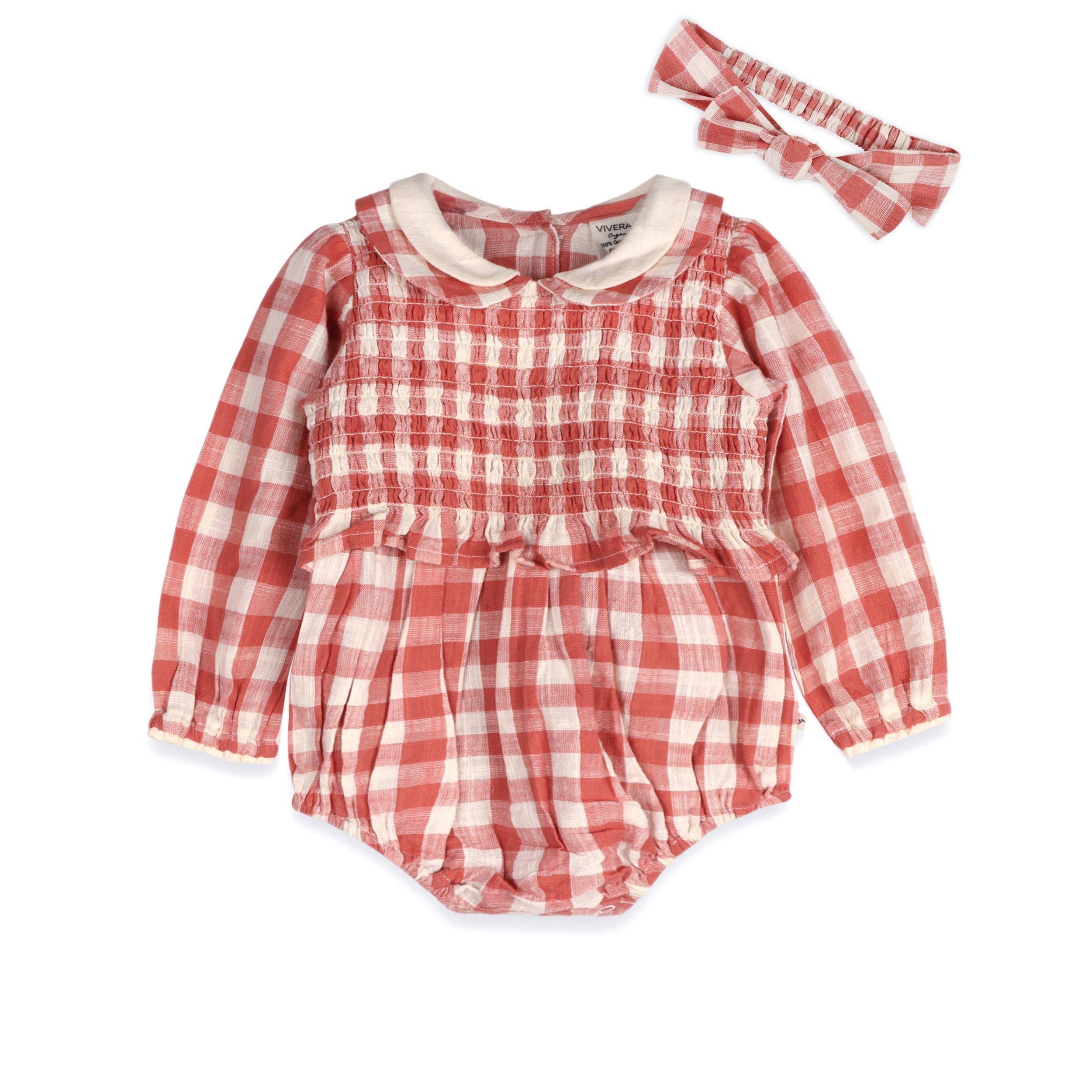Aubrette Gingham Baby Romper & Headband (Organic Cotton)