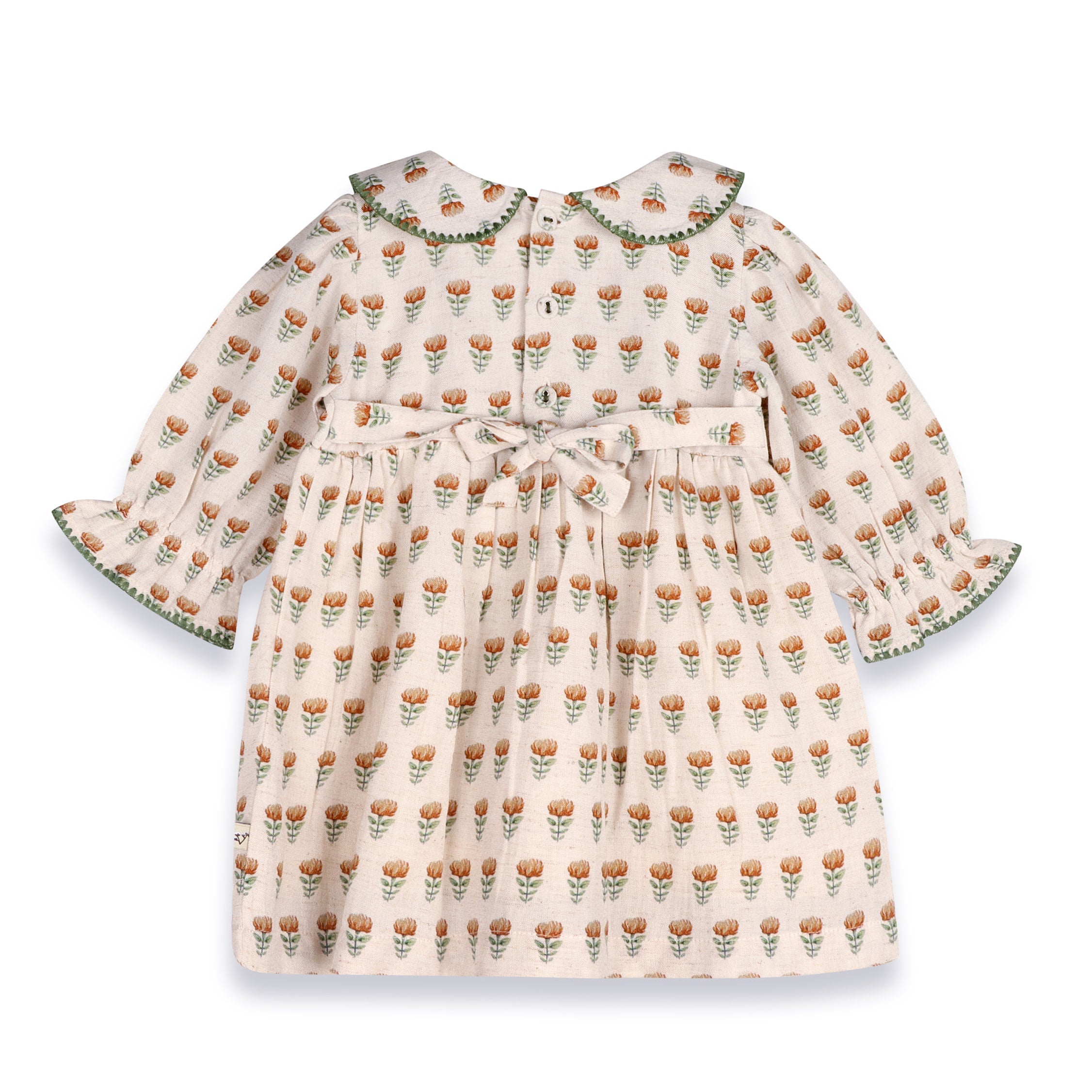 Ina Block Print Floral Baby Dress & Bloomer Set (Linen Blend)