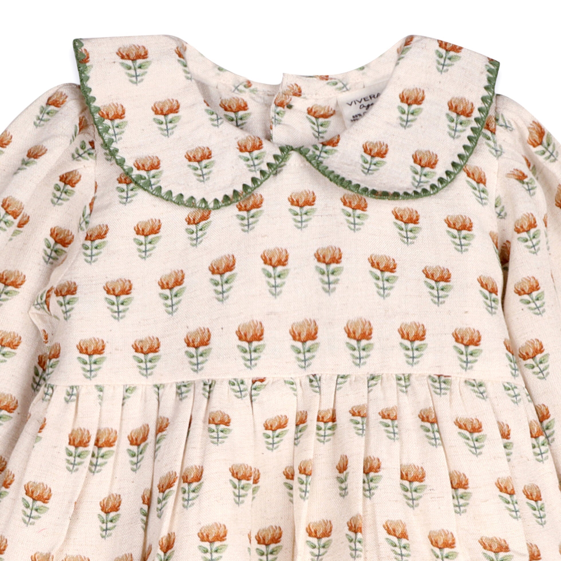 Ina Block Print Floral Baby Dress & Bloomer Set (Linen Blend)