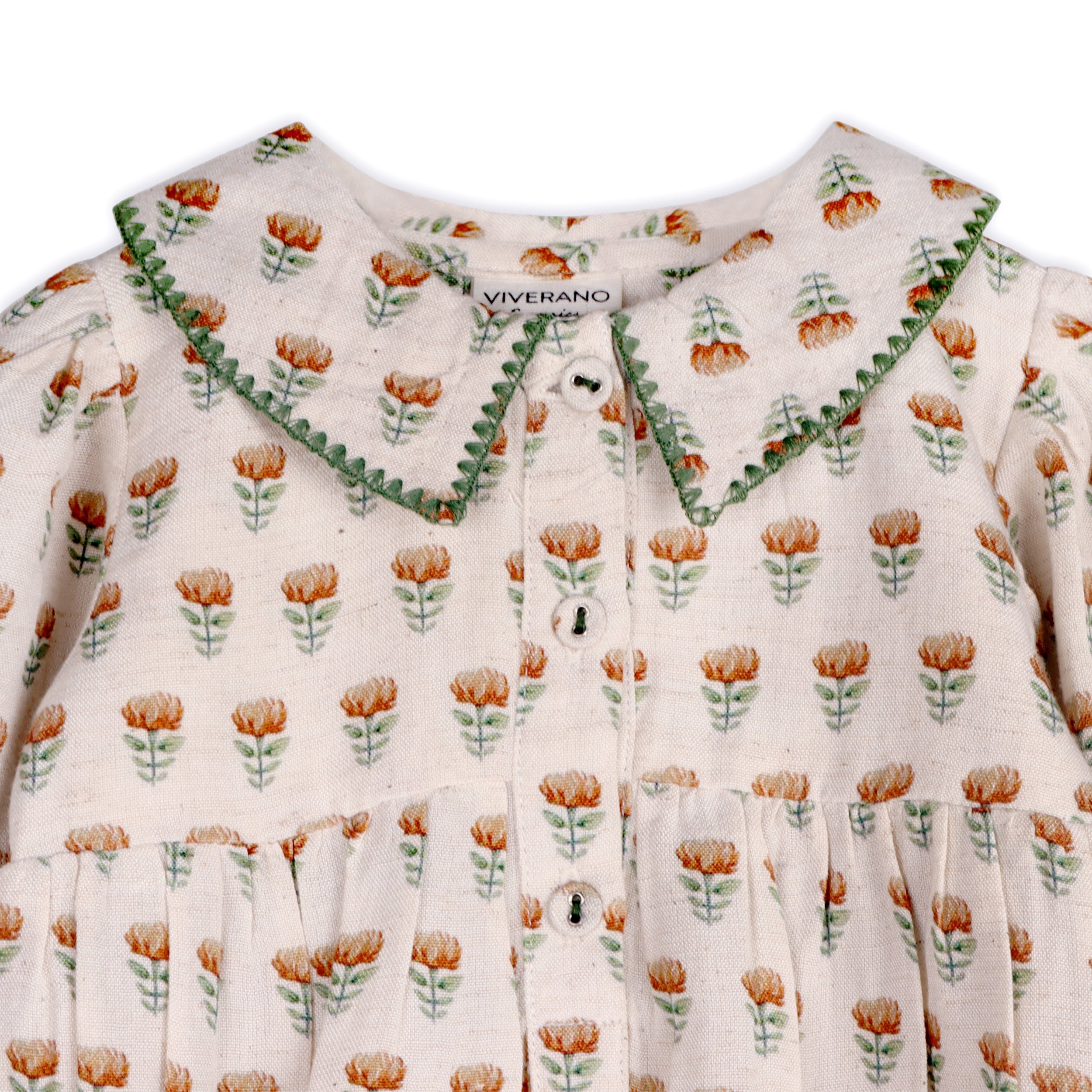 Nira Block Print Floral Baby Romper & Headband Set (Linen Blend)