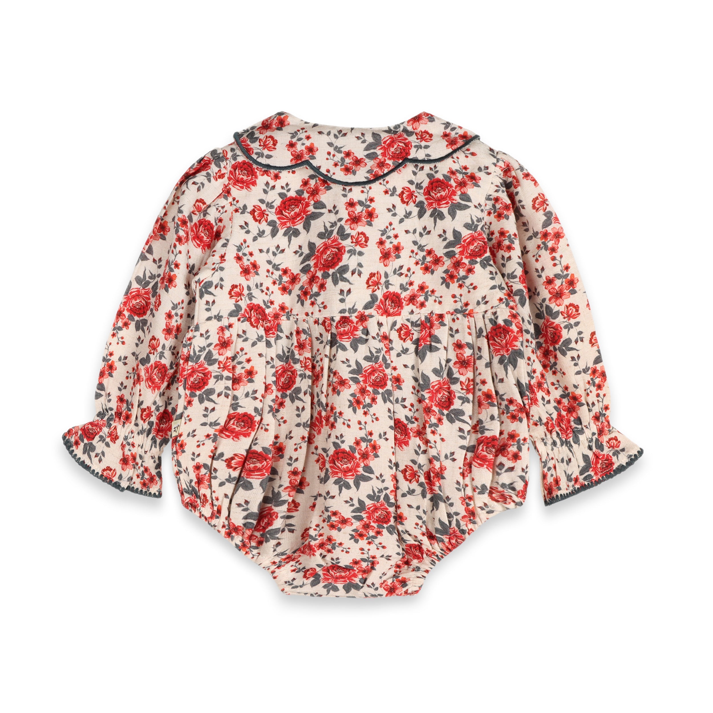 Rosabelle Rose Floral Baby Romper & Headband Set (Linen Blend)