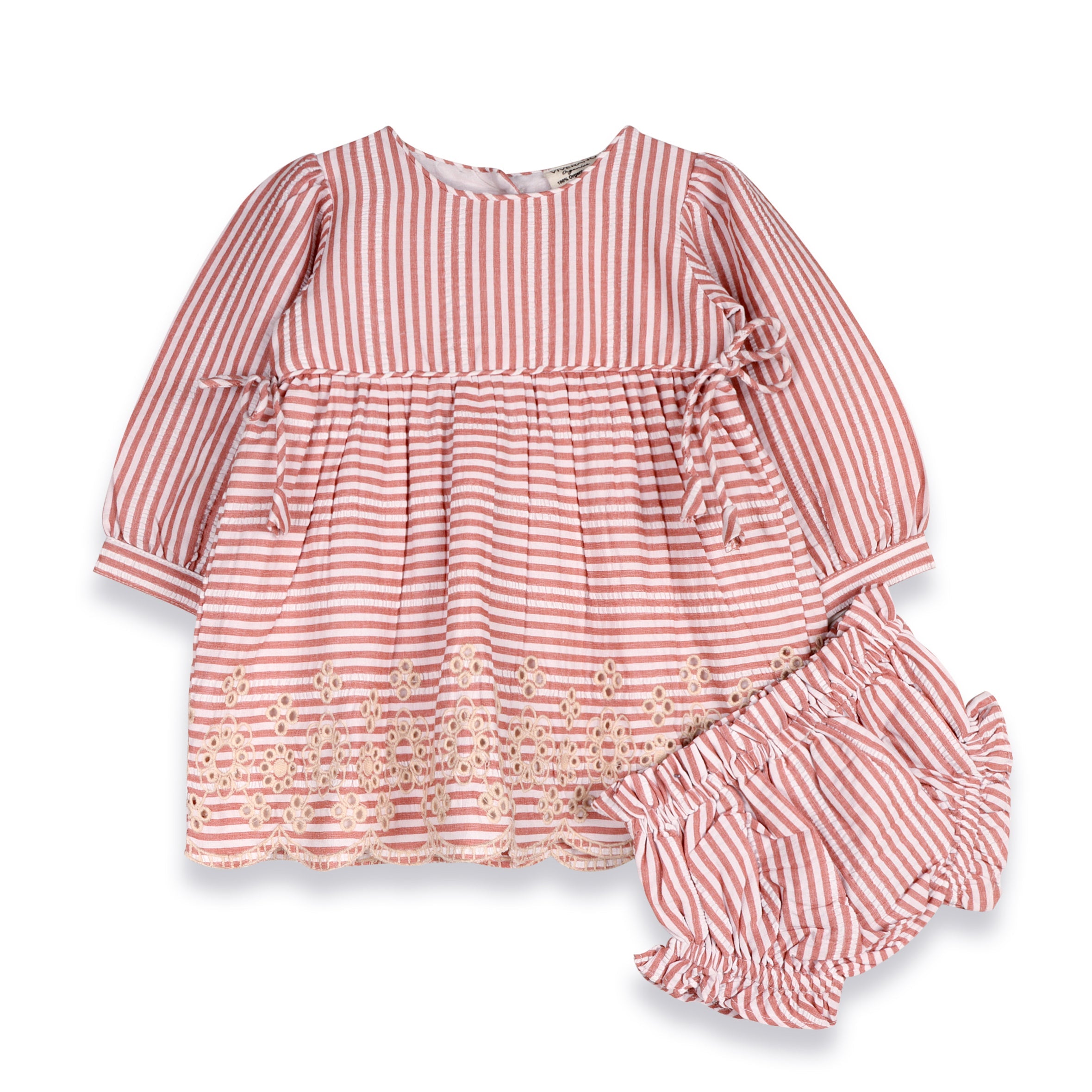 Vivienne Striped Embroidered Baby Dress & Bloomer Set (Organic Cotton)