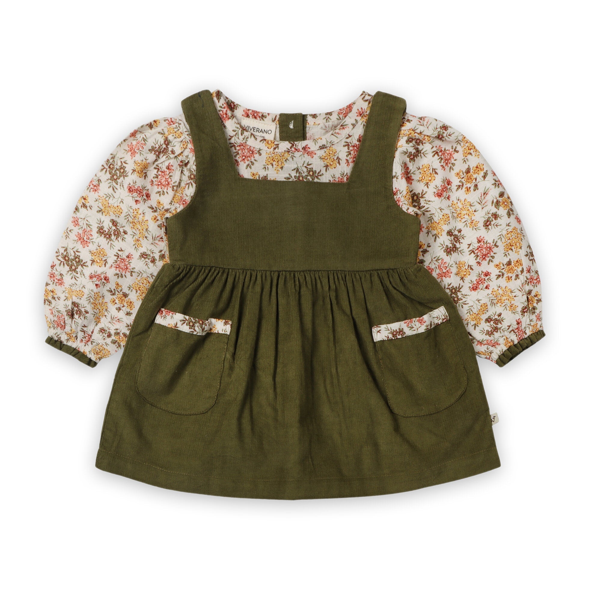 Lilith Floral Baby Pinafore Dress & Bloomer Set (Organic Cotton)