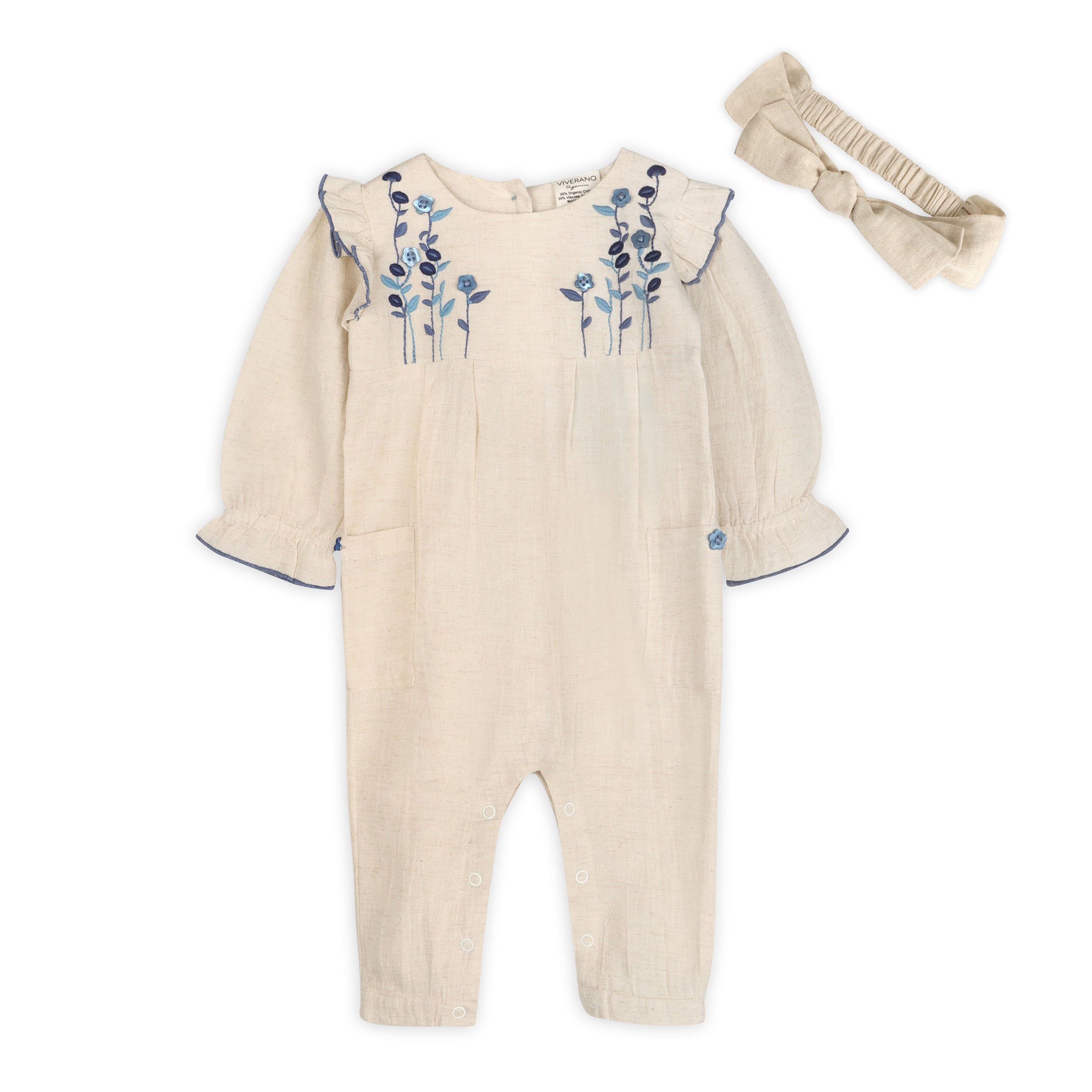 Atrani Embroidered Baby Romper & Headband Set (Organic Cotton)