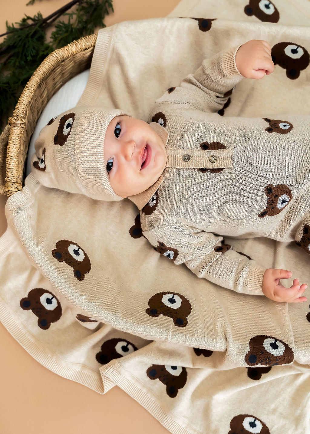 Brown Bear Jacquard Sweater Knit Baby Jumpsuit (Organic Cotton)