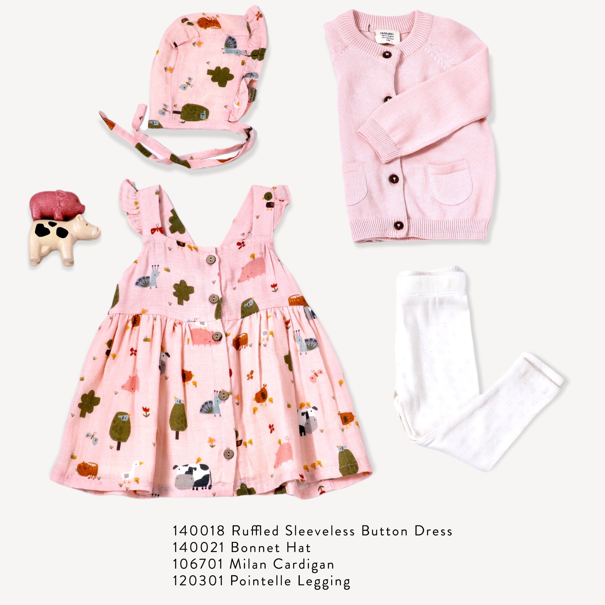 Farm Ruffled Sleeveless Button Front Baby Dress + Bloomer SET (Organic)