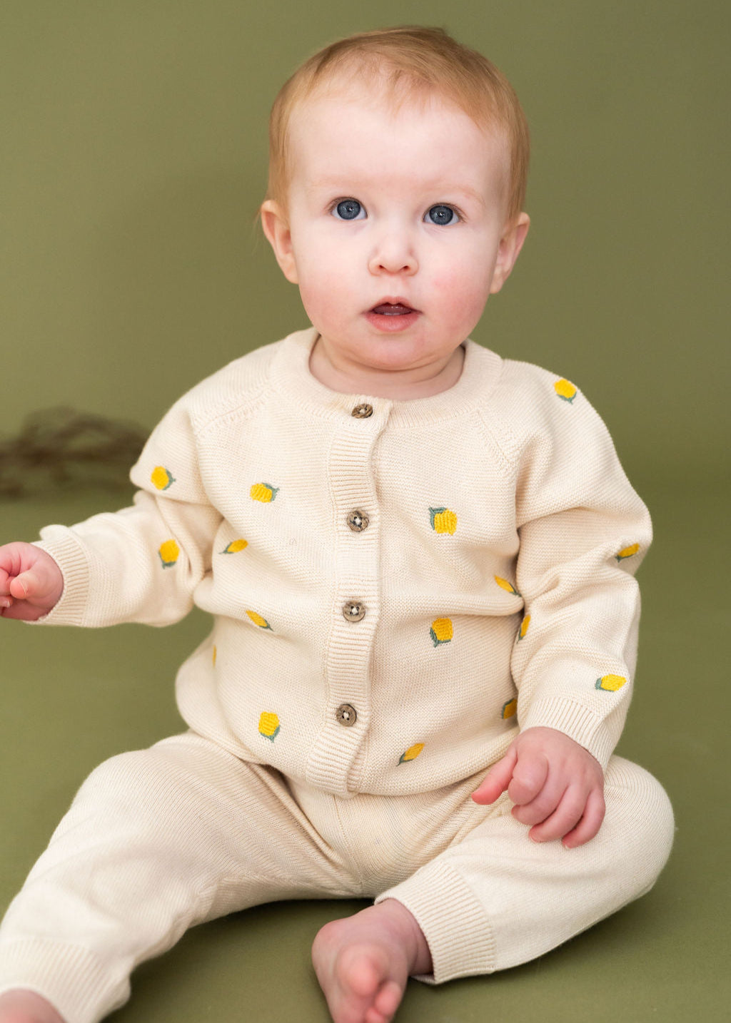 Limoncello Embroidered Sweater Knit Baby Cardigan (Organic Cotton)