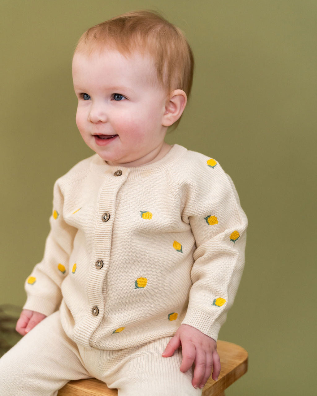 Limoncello Embroidered Sweater Knit Baby Cardigan (Organic Cotton)