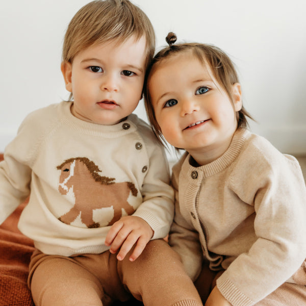 Horse Jacquard Sweater Knit Baby Pullover (Organic Cotton)