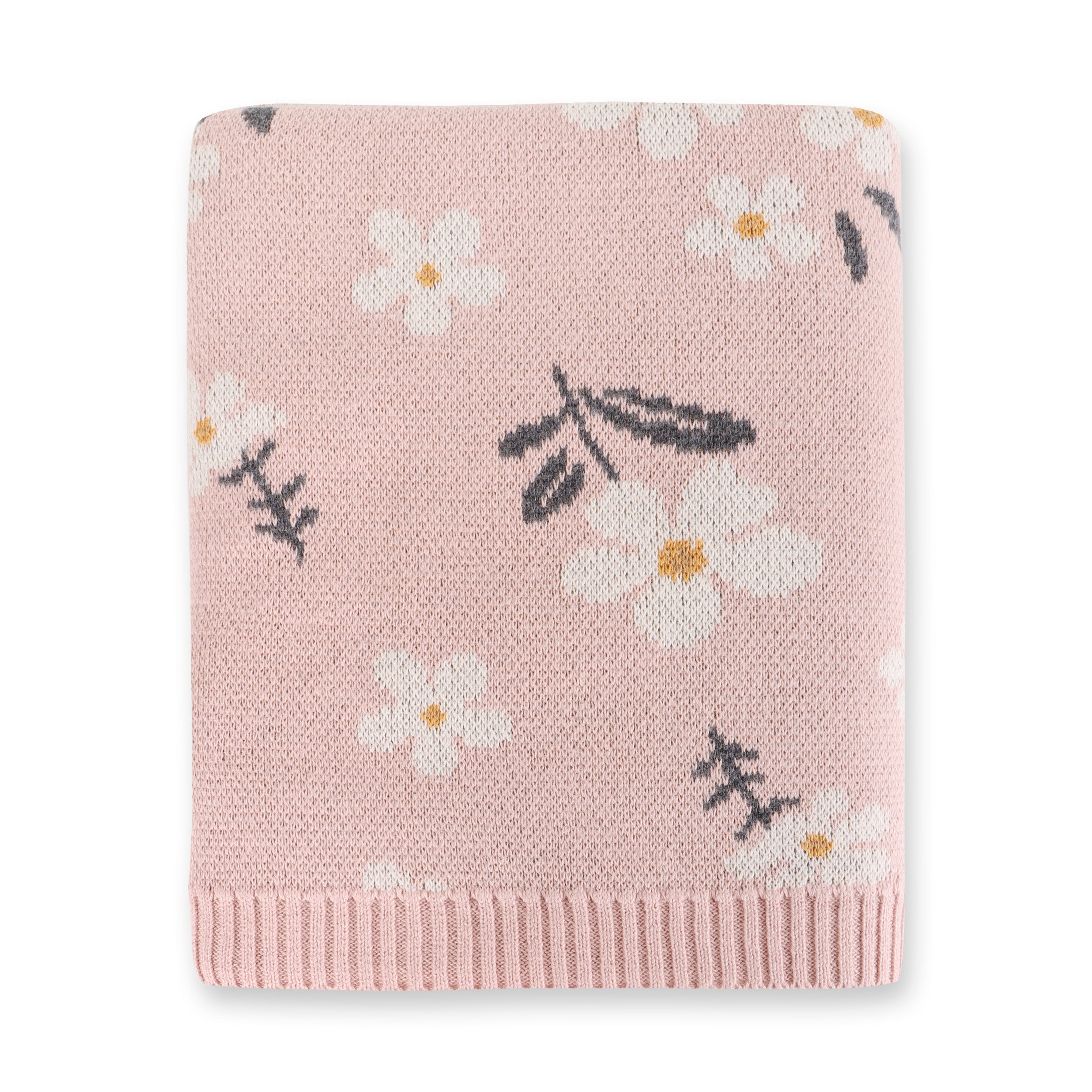 Daisy Floral - Organic Cotton Jacquard Sweater Knit Baby Blanket