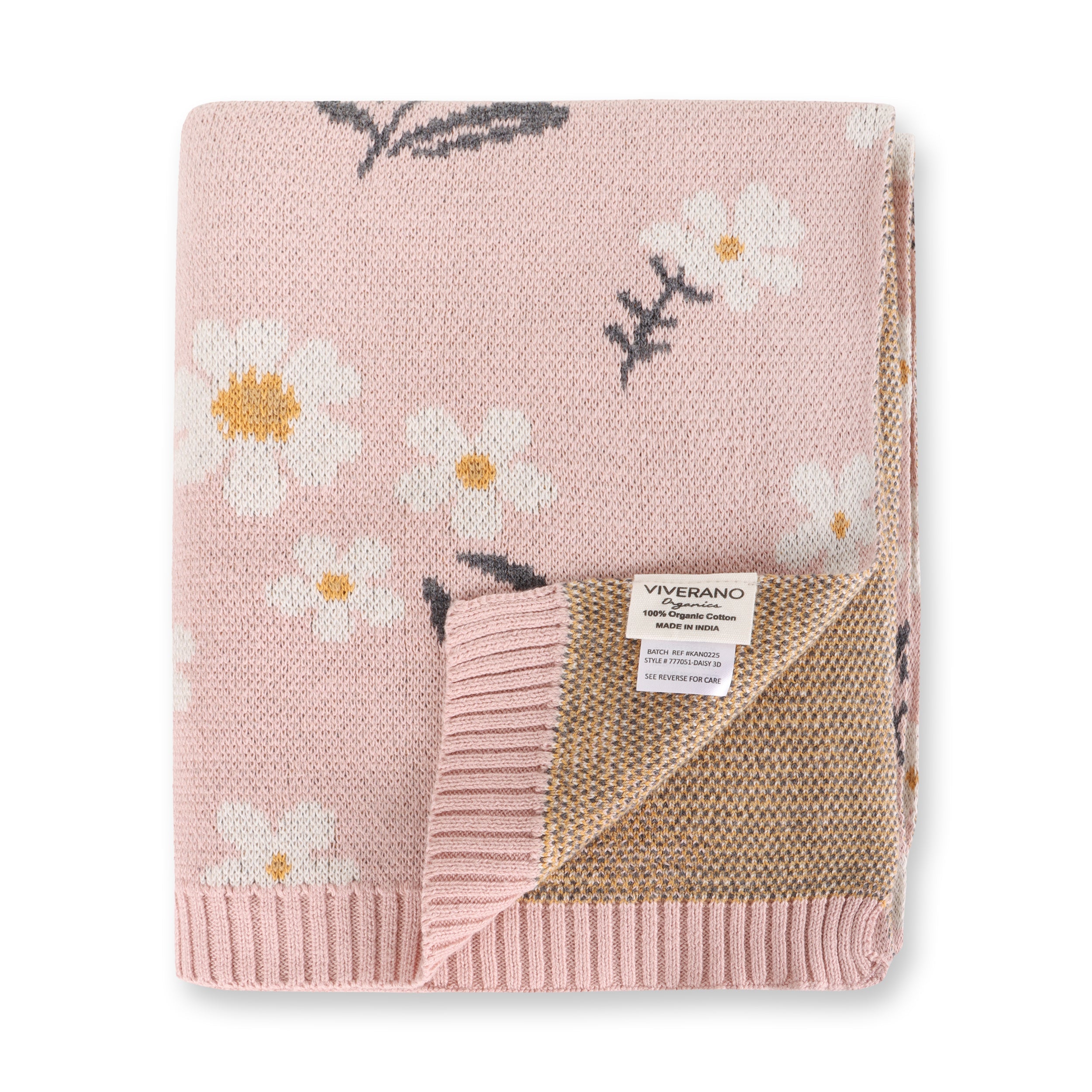 Daisy Floral - Organic Cotton Jacquard Sweater Knit Baby Blanket