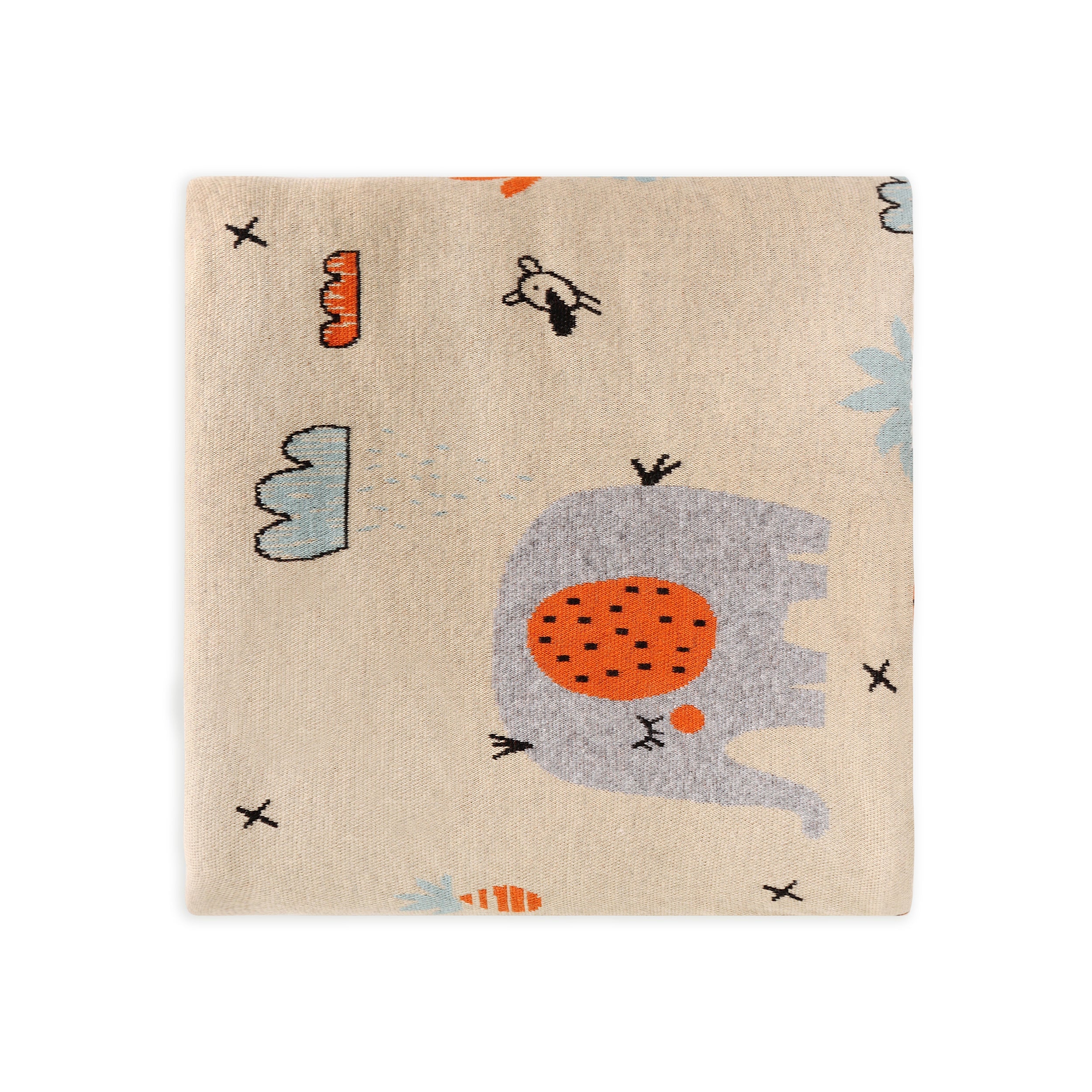 Elephant Safari Cozy Sherpa Jacquard Knit Baby Blanket (Organic)