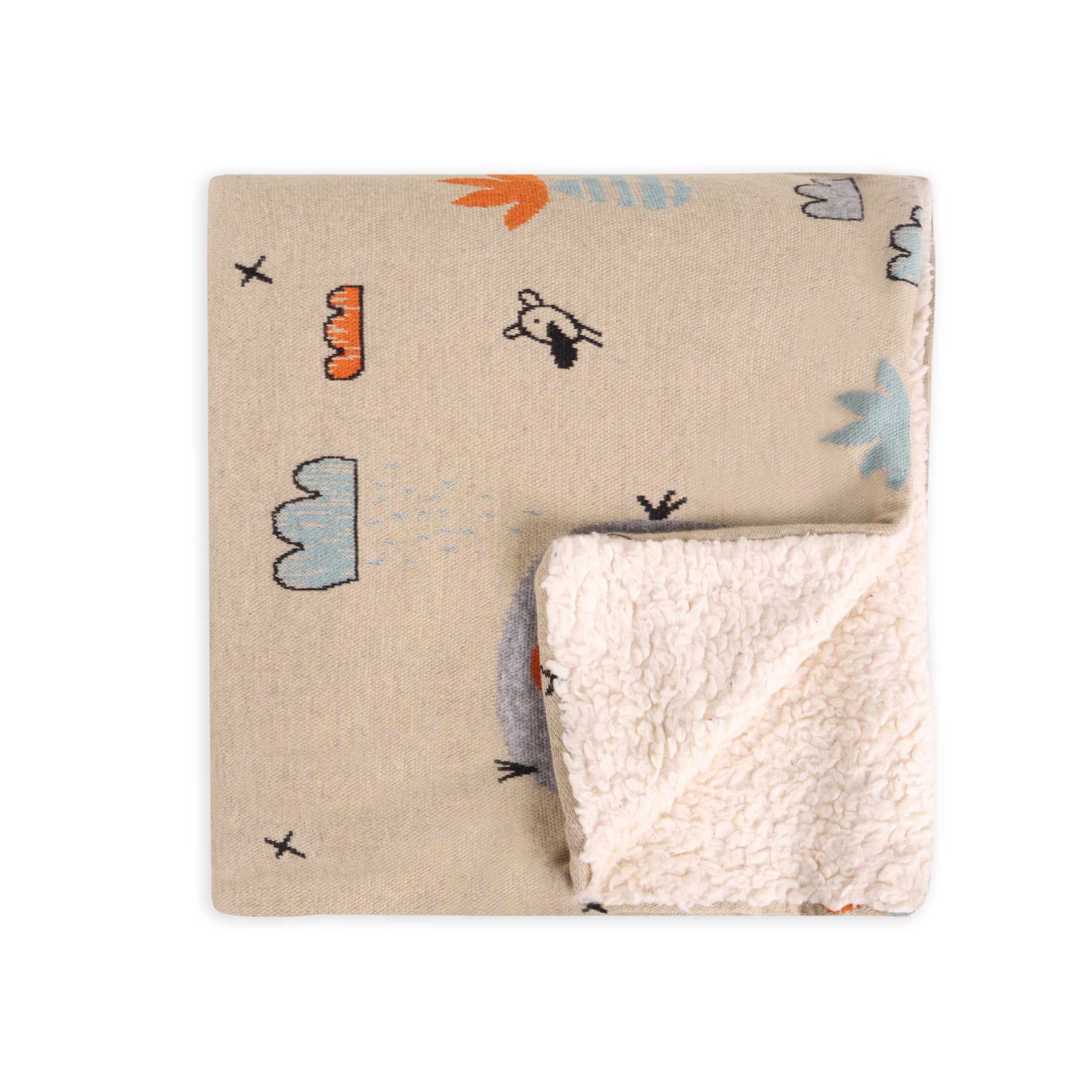 Elephant Safari Cozy Sherpa Jacquard Knit Baby Blanket (Organic)