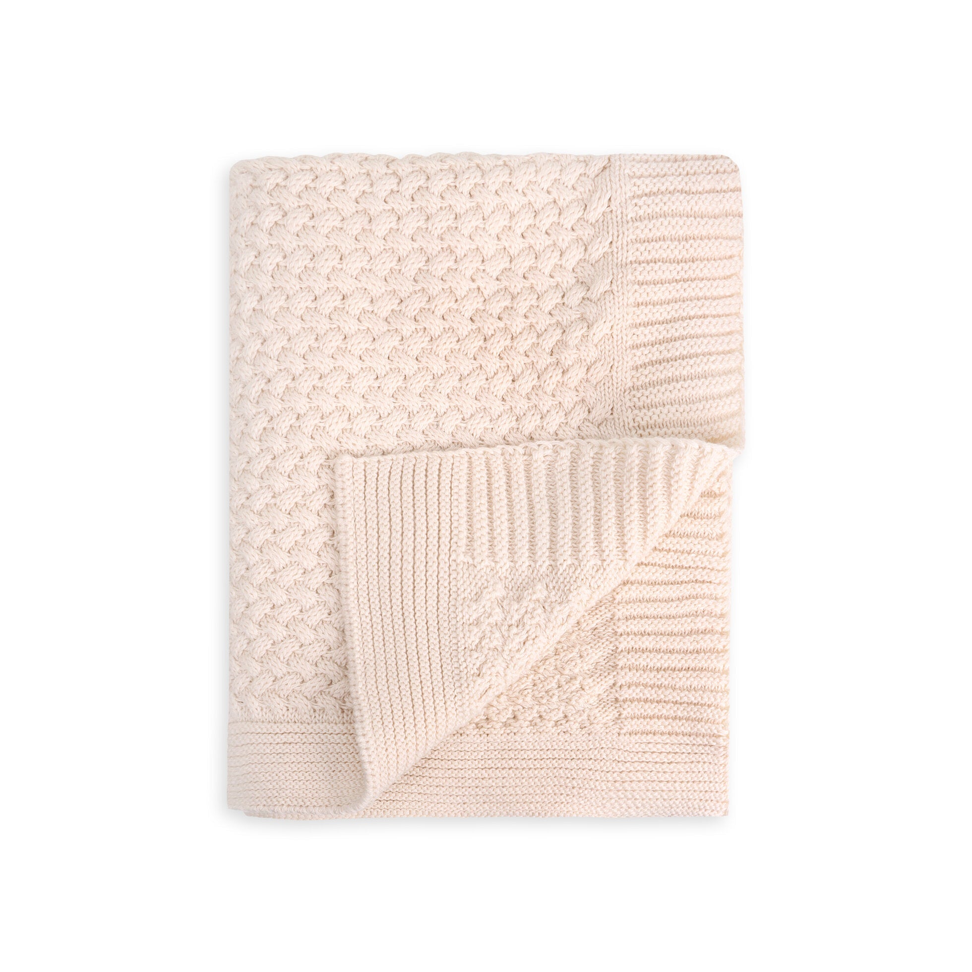 Classic Moss Knit Baby Blanket + Bunny Rattle Gift Set (Organic Cotton) - 3 Colors