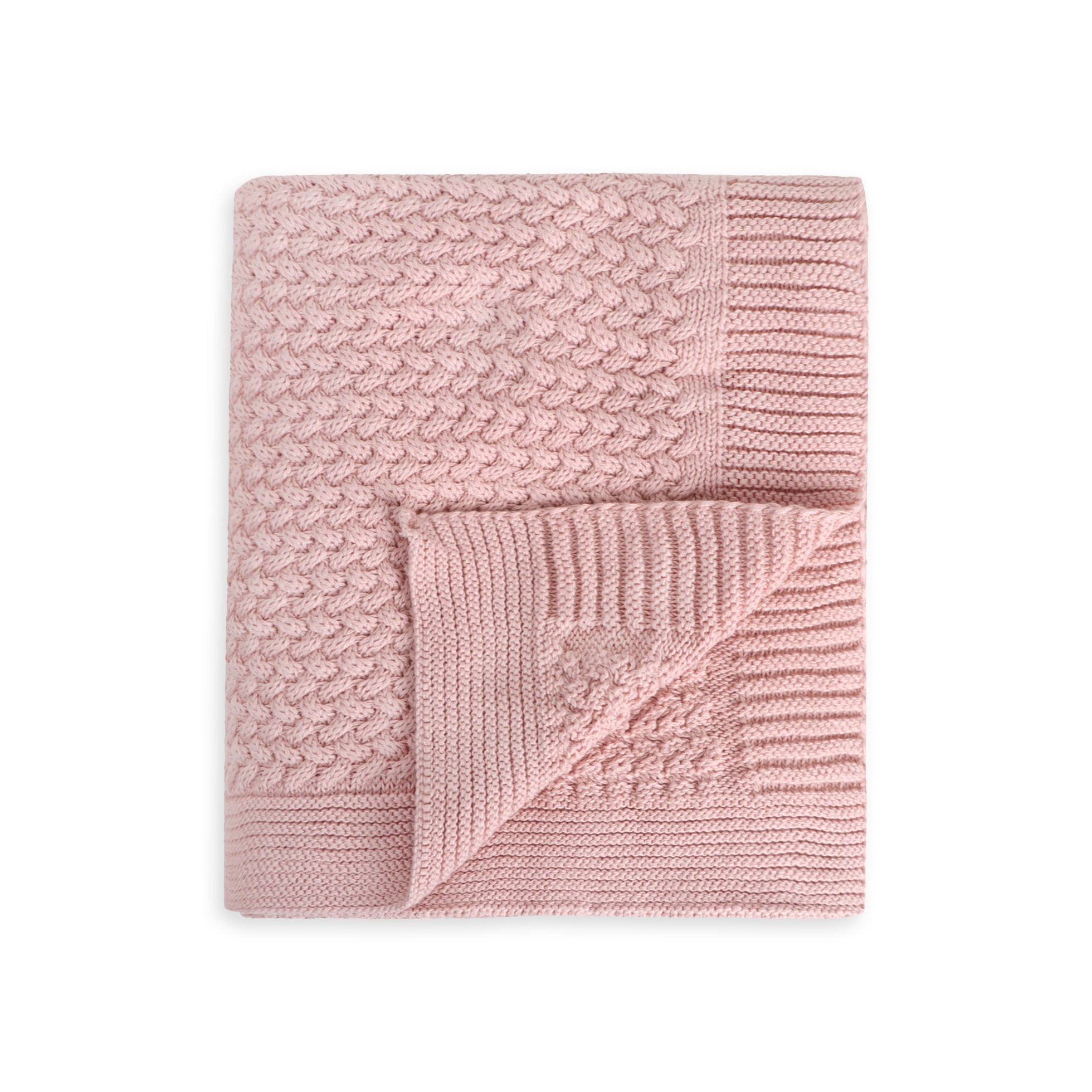 Classic Moss Knit Baby Blanket + Bunny Rattle Gift Set (Organic Cotton) - 3 Colors