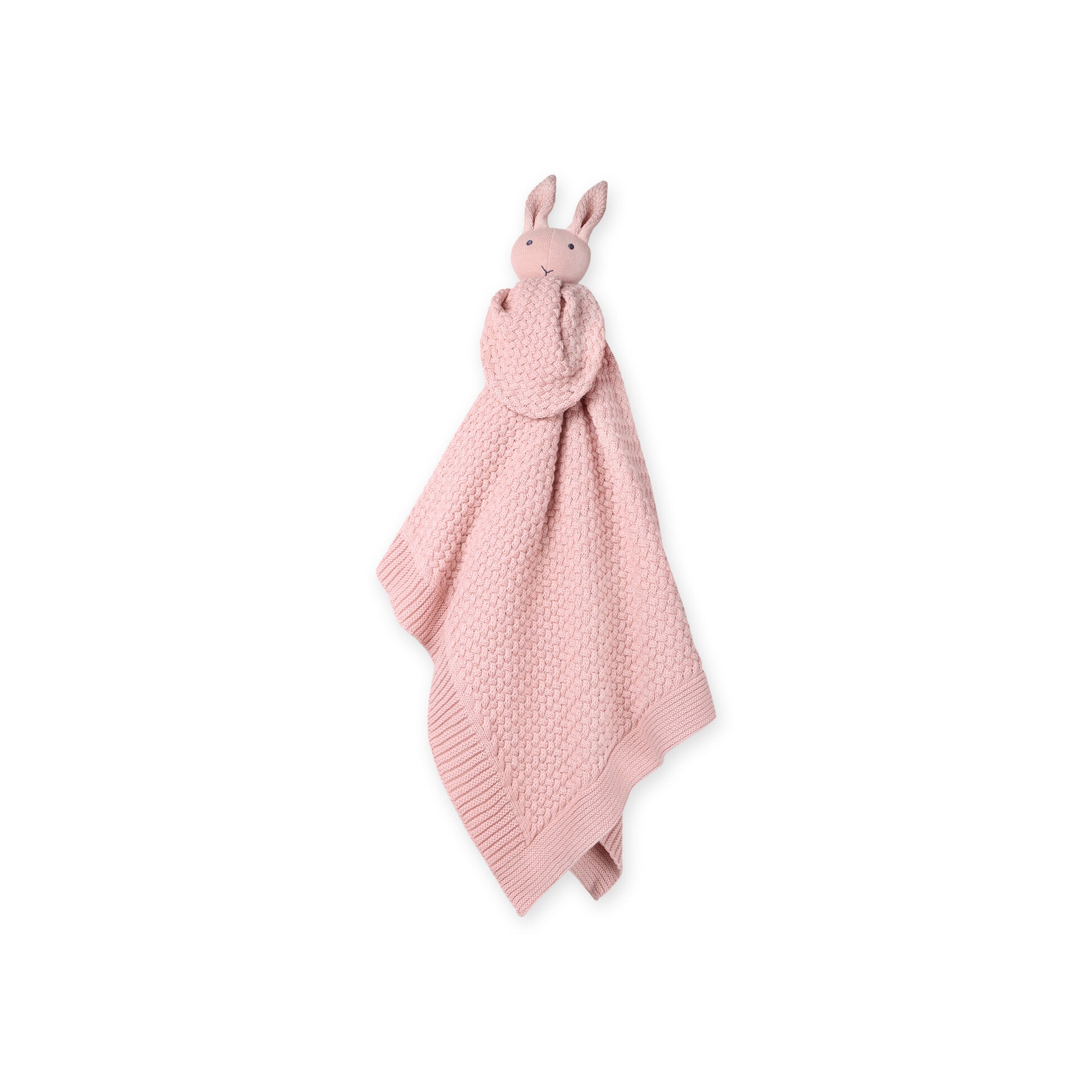 Classic Moss Knit Baby Blanket + Bunny Rattle Gift Set (Organic Cotton) - 3 Colors