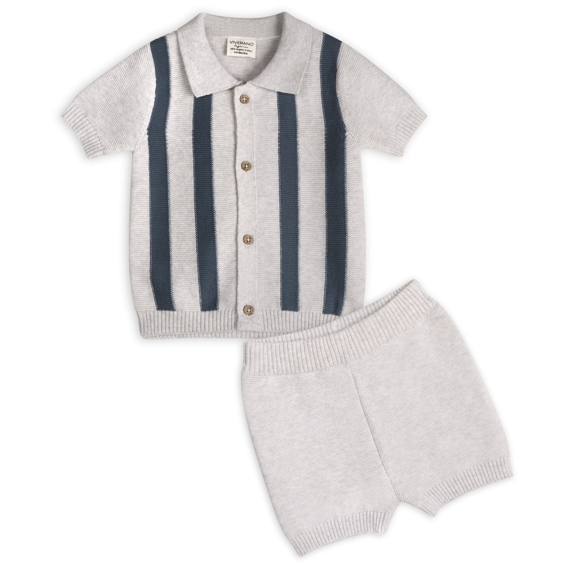 Tennis Collar & Stripe Knit Top & Shorts Set (Organic Cotton) - 2 Colors