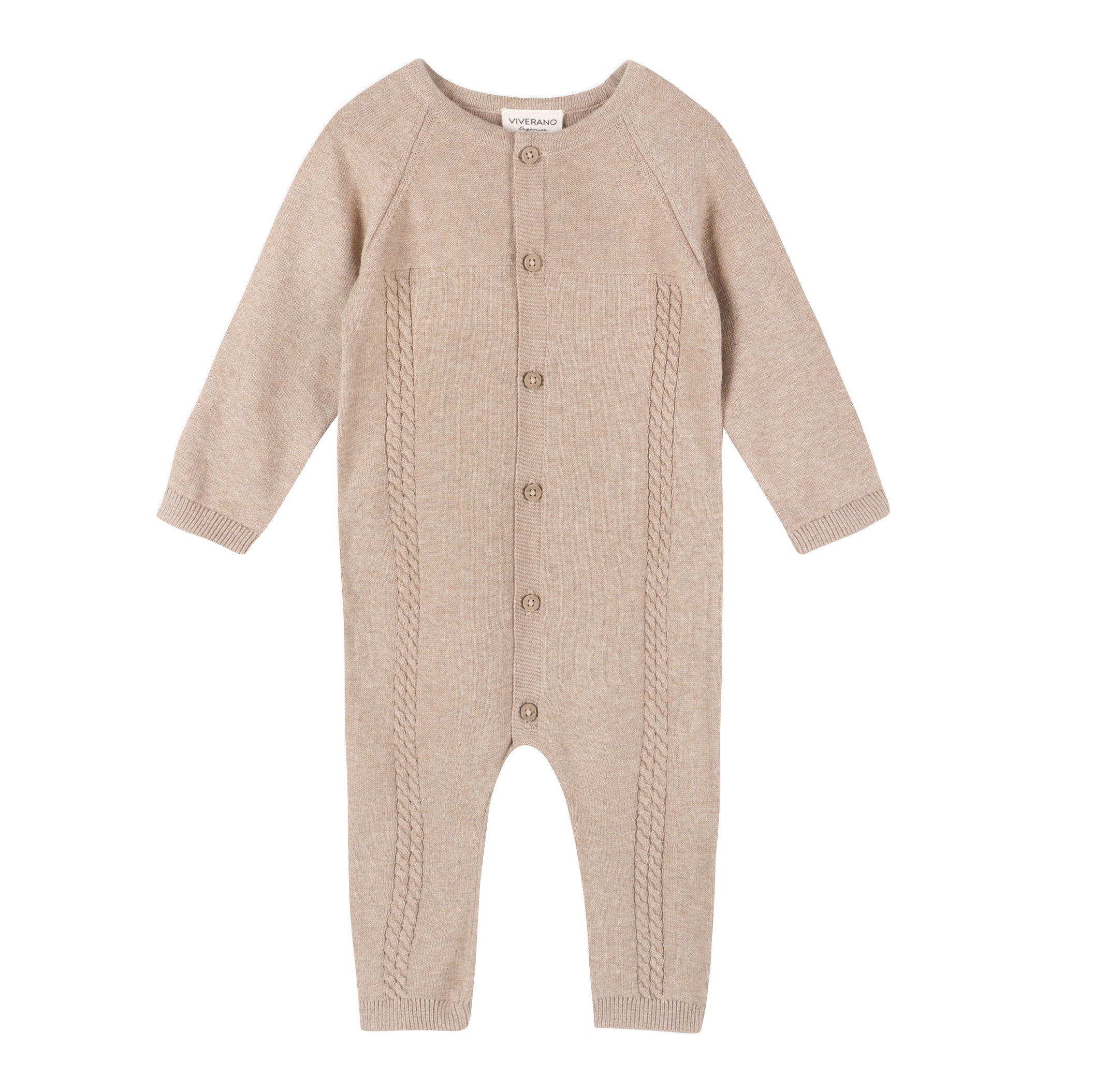 Pointelle Cable Knit Baby Jumpsuit (Organic Cotton) - Tan Heather