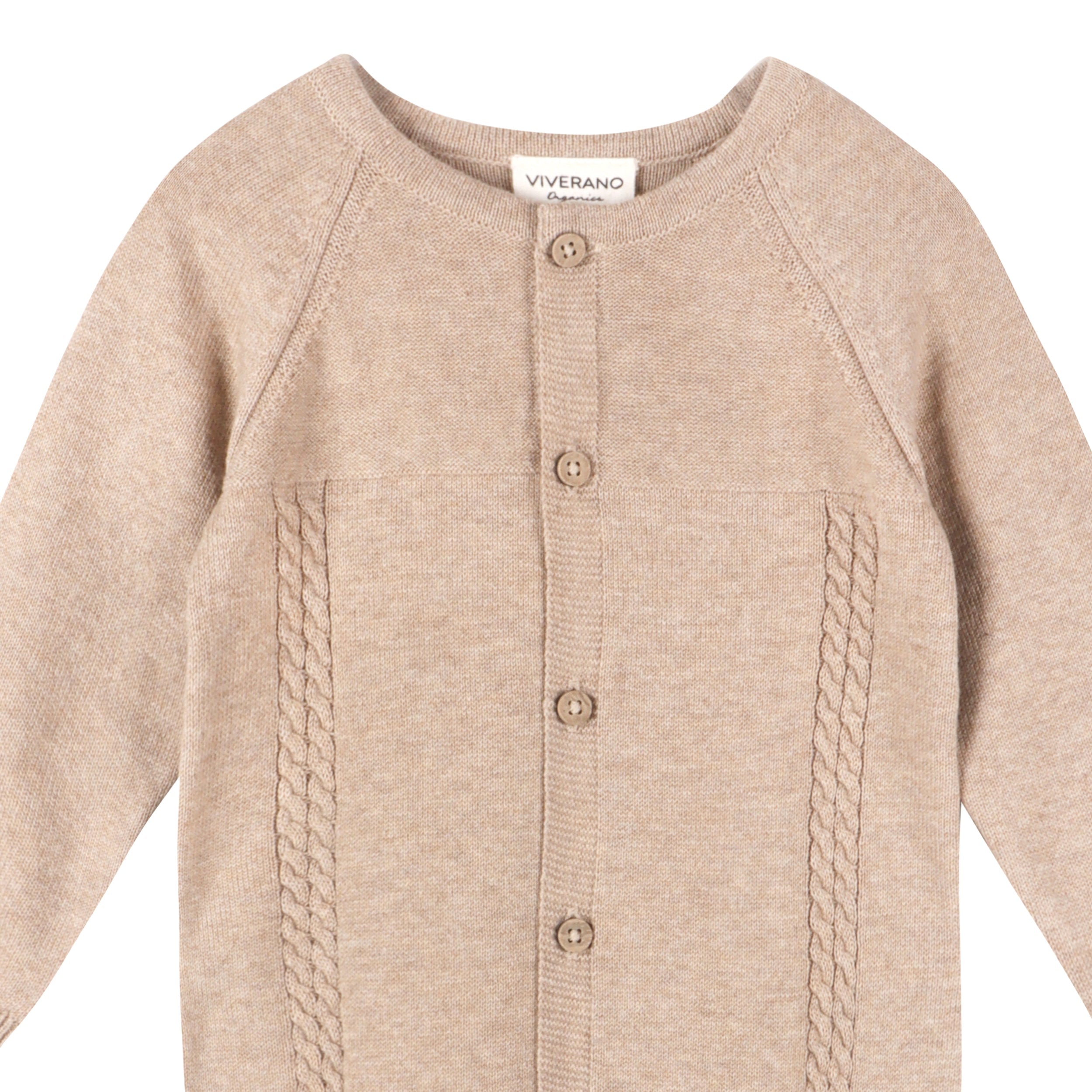 Pointelle Cable Knit Baby Jumpsuit (Organic Cotton) - Tan Heather