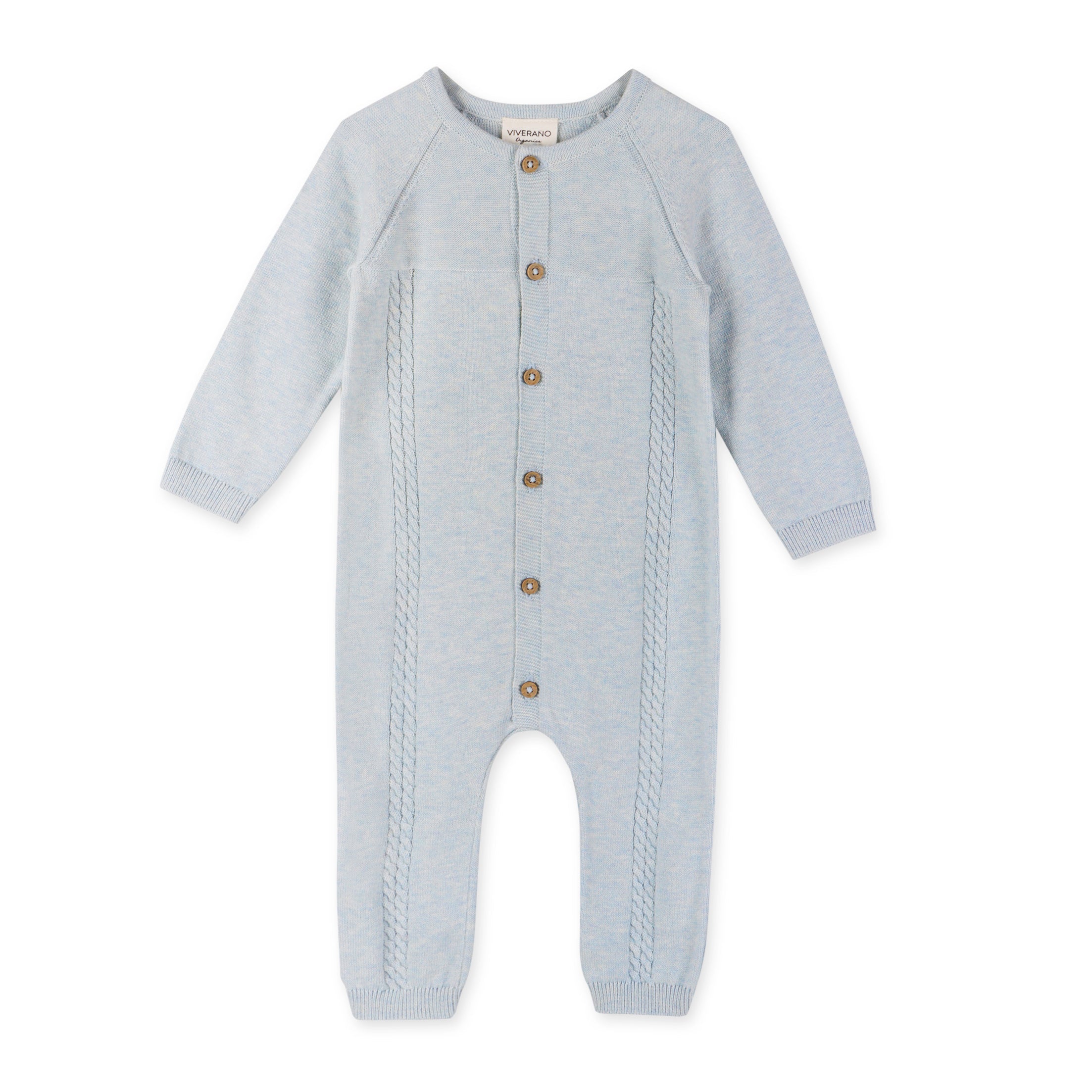 Pointelle Cable Knit Baby Jumpsuit (Organic Cotton) - Sky Blue