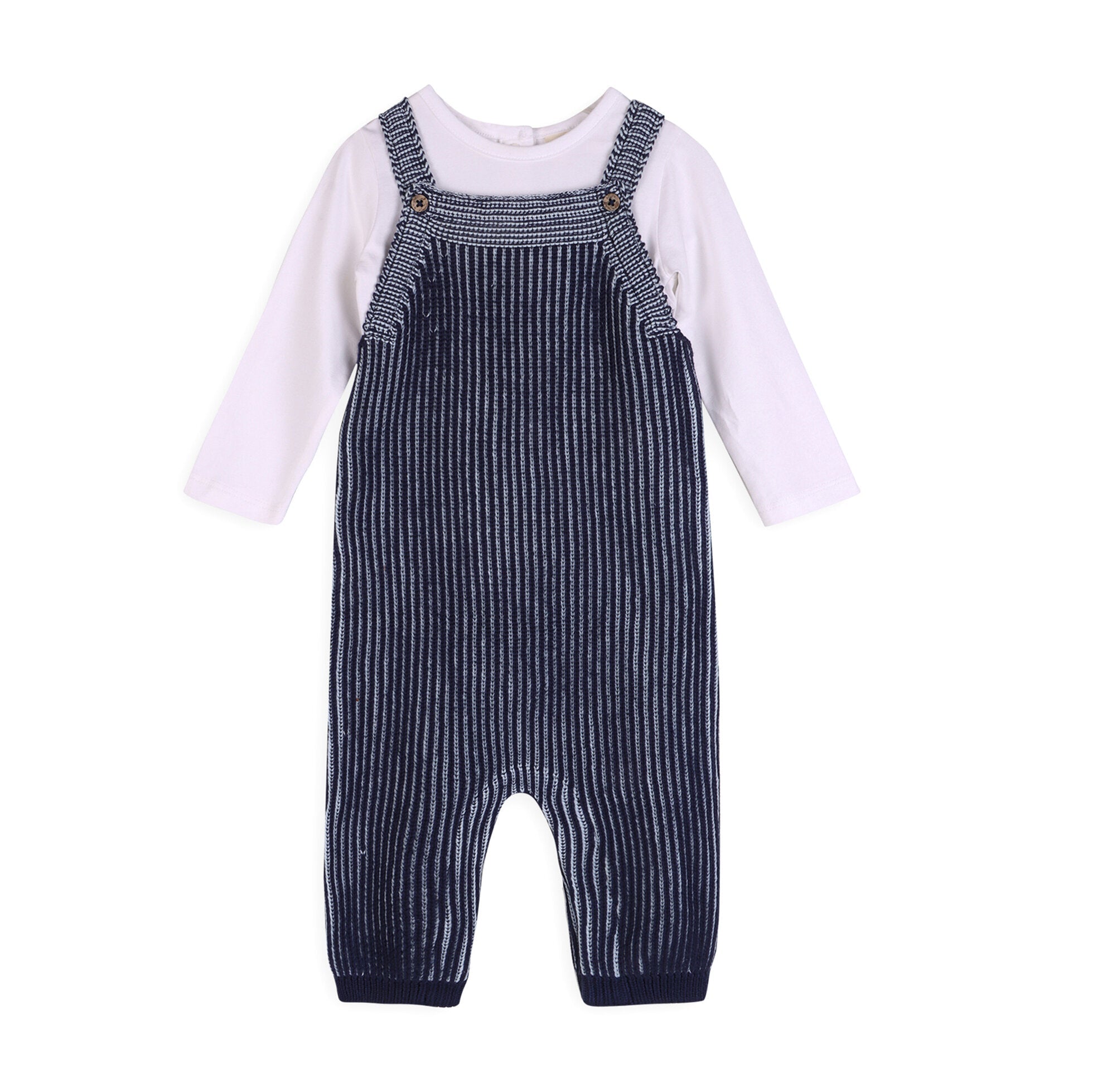 Denim Blue Ribbed Knit Baby Overall Set (Organic Cotton)