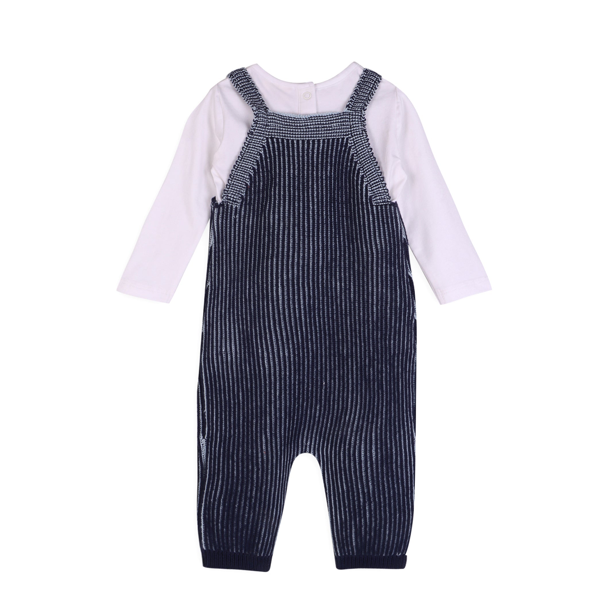 Denim Blue Ribbed Knit Baby Overall Set (Organic Cotton)