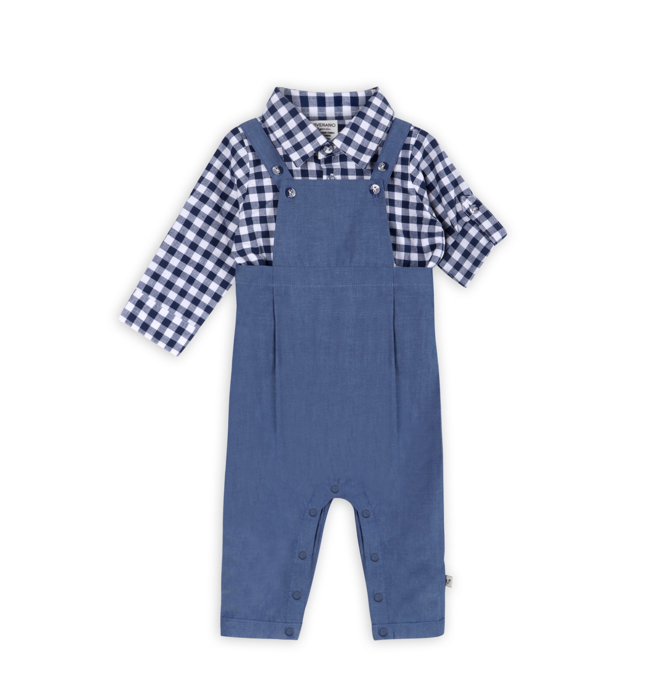 Oxford Gingham Baby Shirt & Overall Jumpsuit (Organic Cotton)