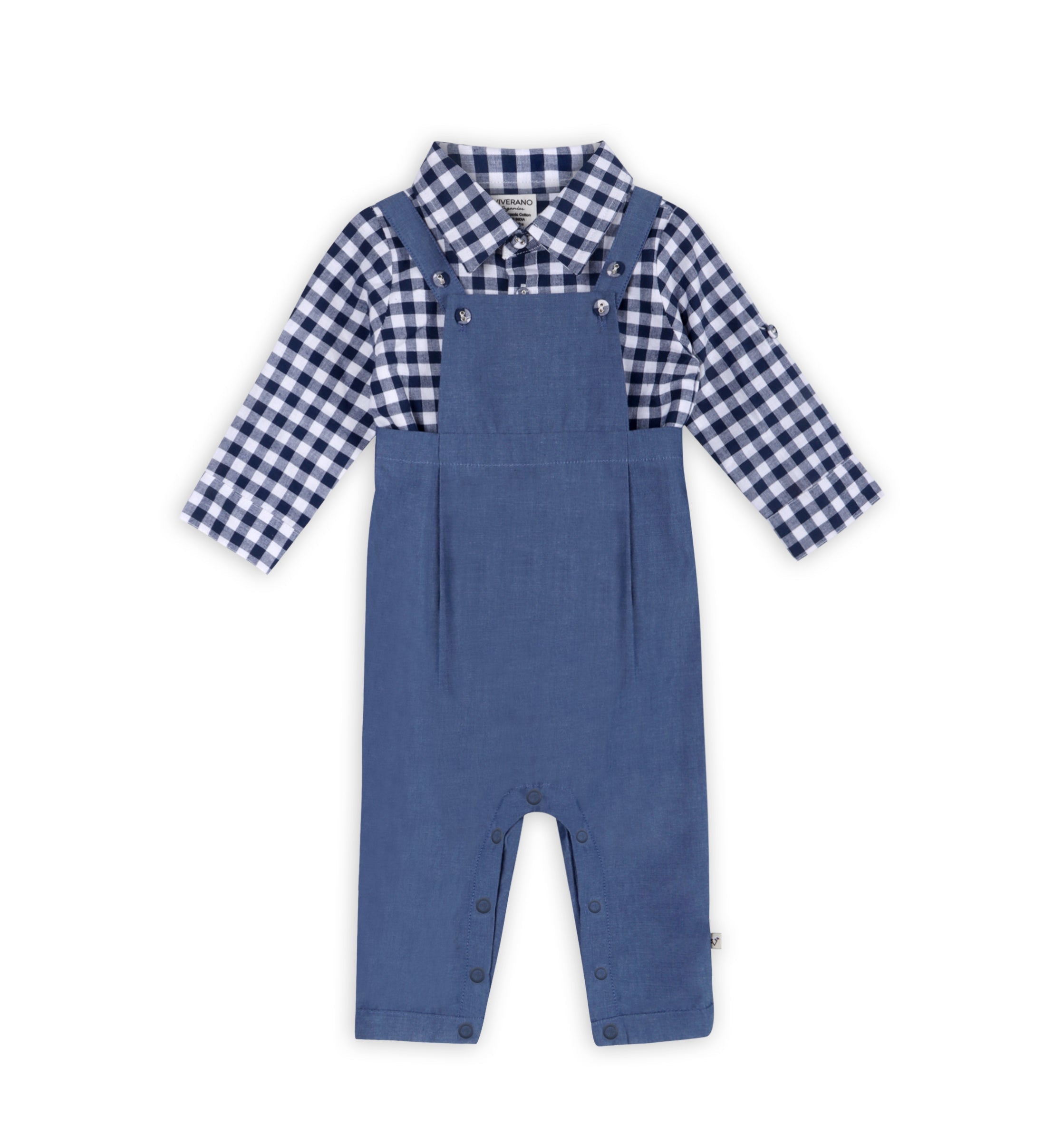 Oxford Gingham Baby Shirt & Overall Jumpsuit (Organic Cotton)