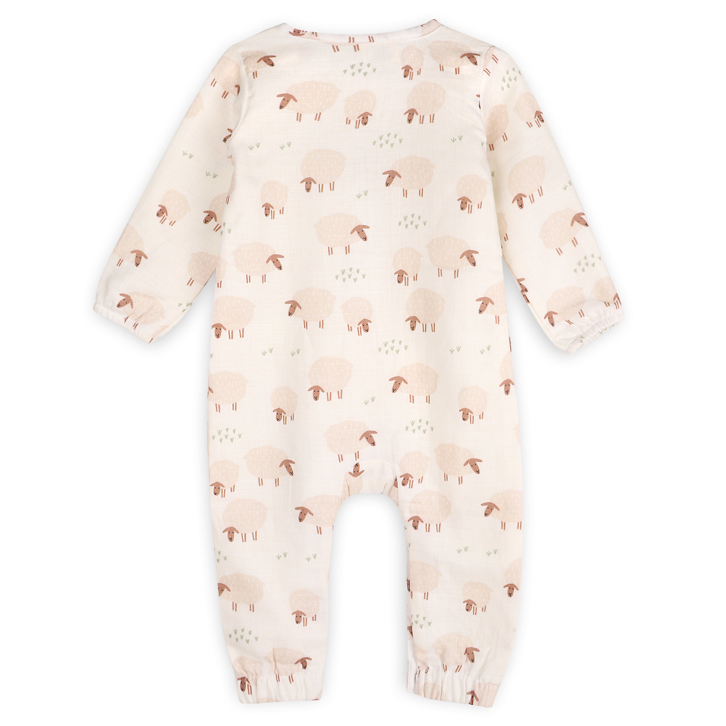 Sheep Long Sleeve Baby Button Jumpsuit (Organic Muslin)