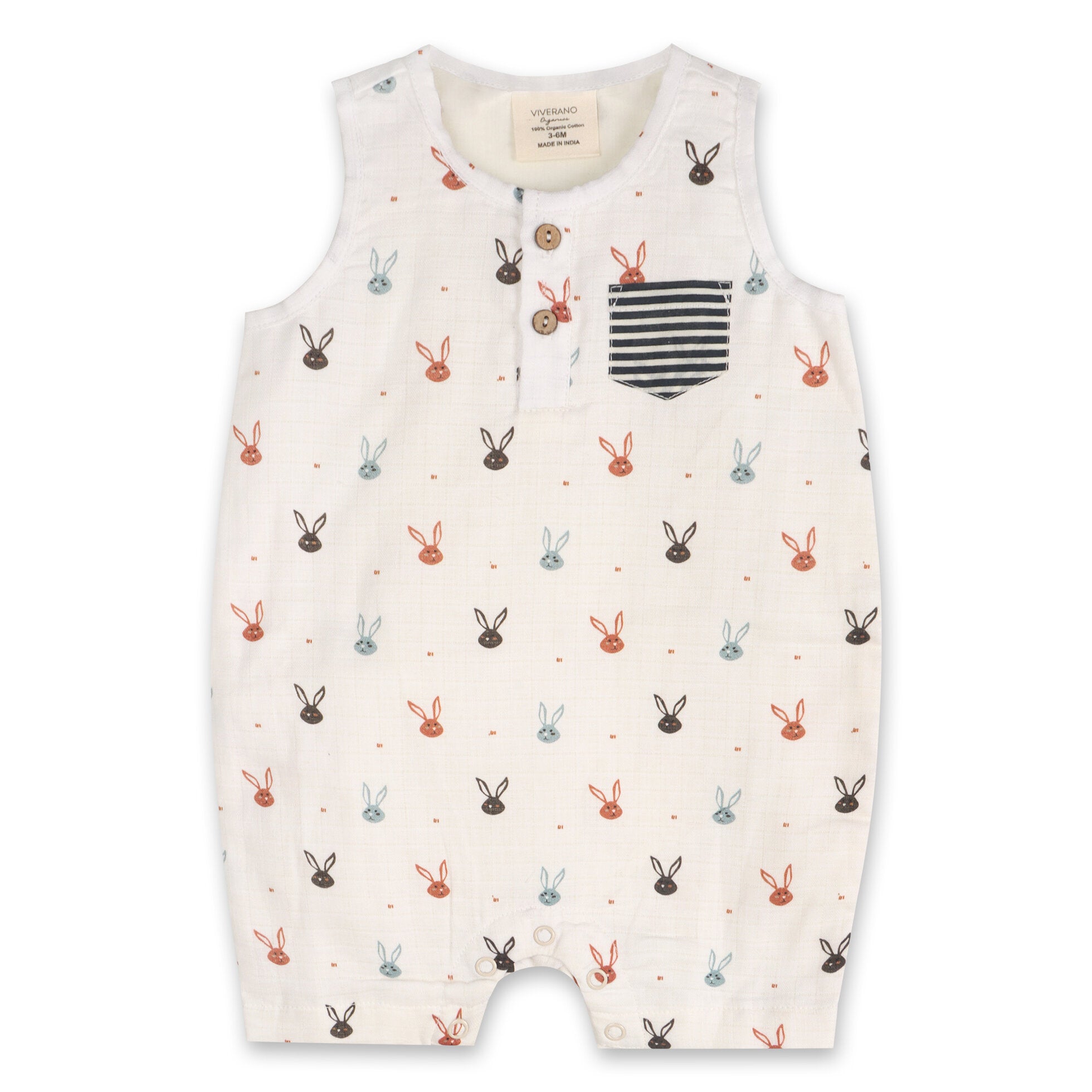 Mini Bunnies Baby Short Button Romper (Organic Muslin)