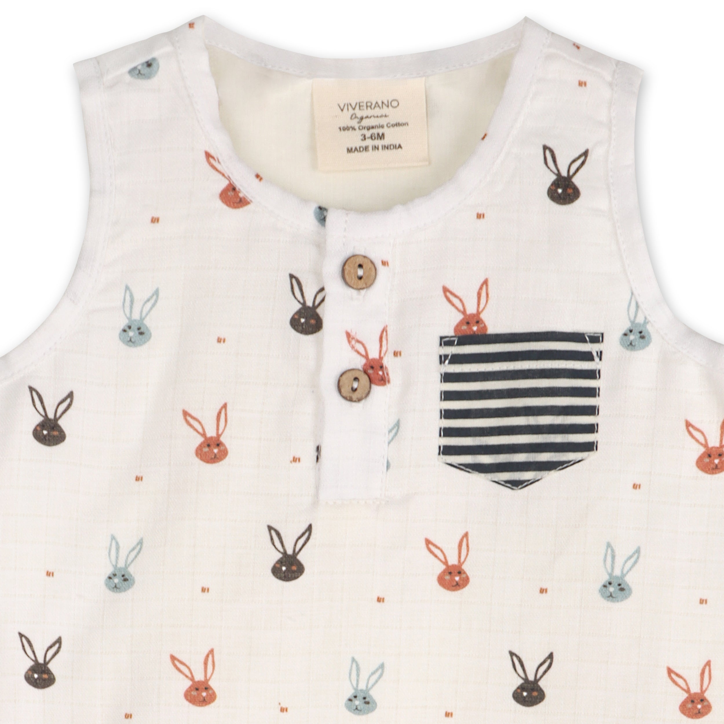 Mini Bunnies Baby Short Button Romper (Organic Muslin)