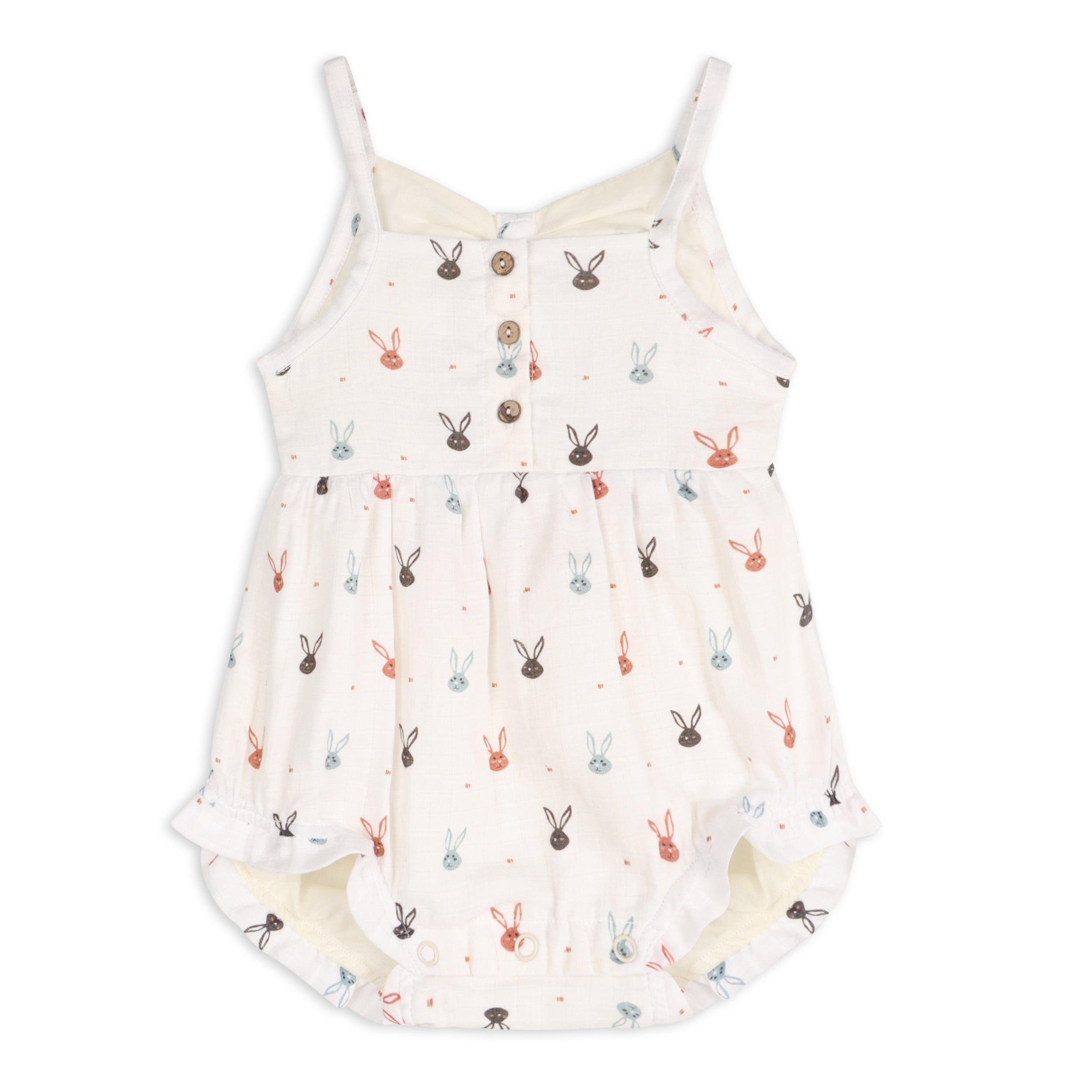 Mini Bunnies Strap & Ruffle Short Baby Romper + Headband (Organic Muslin)