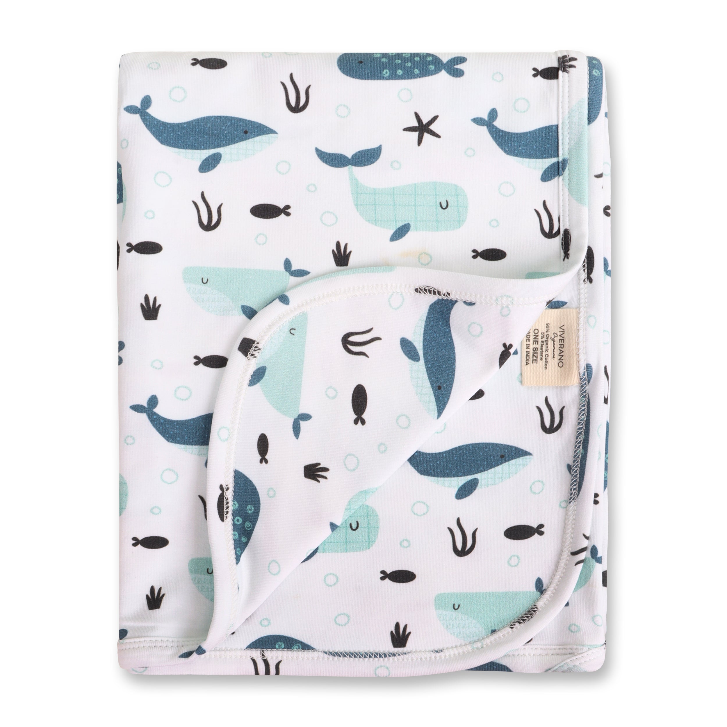 Whales Reversible Baby Blanket (Organic Jersey)
