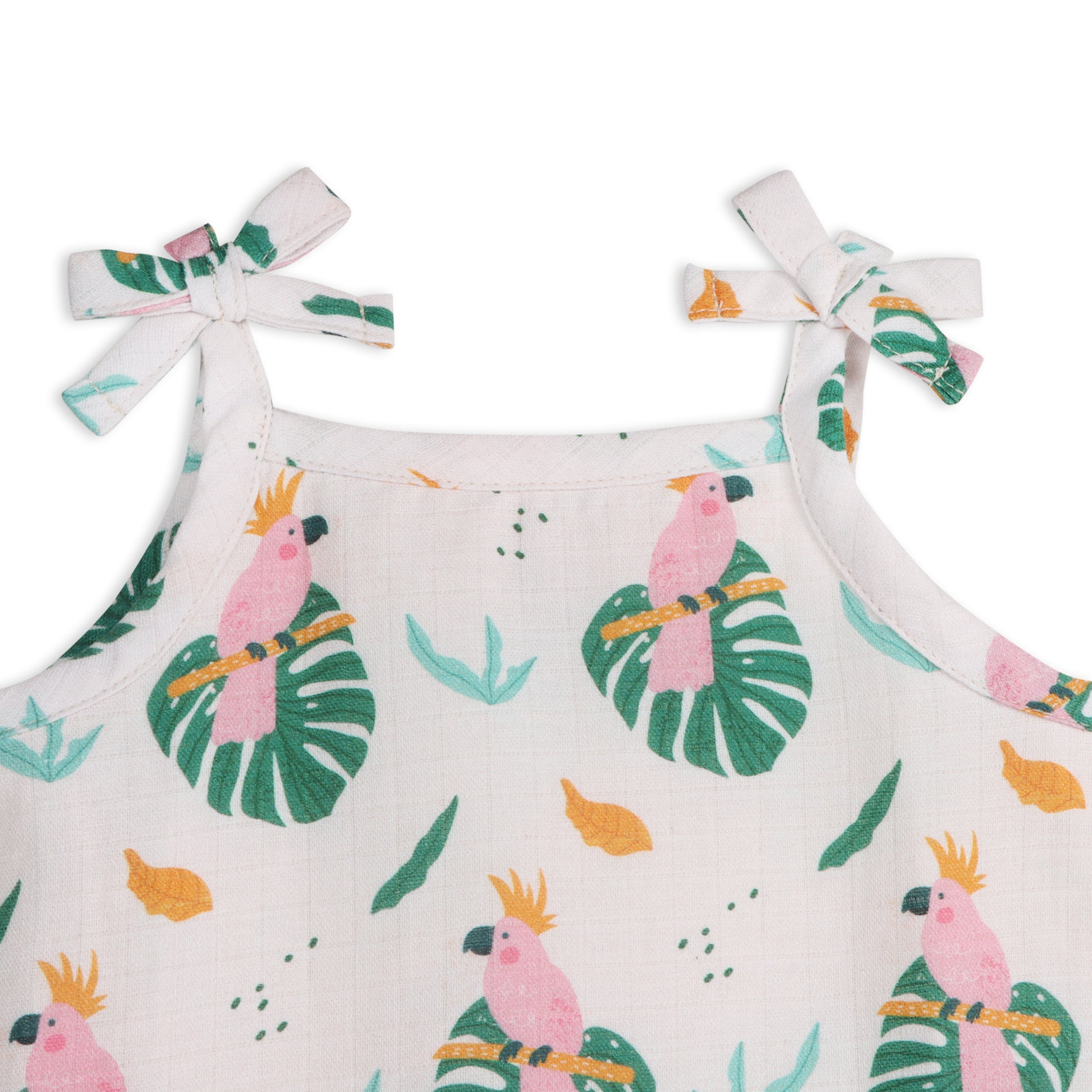 Parrot Shoulder Tie Baby Top + Bottom Set (Organic Muslin)