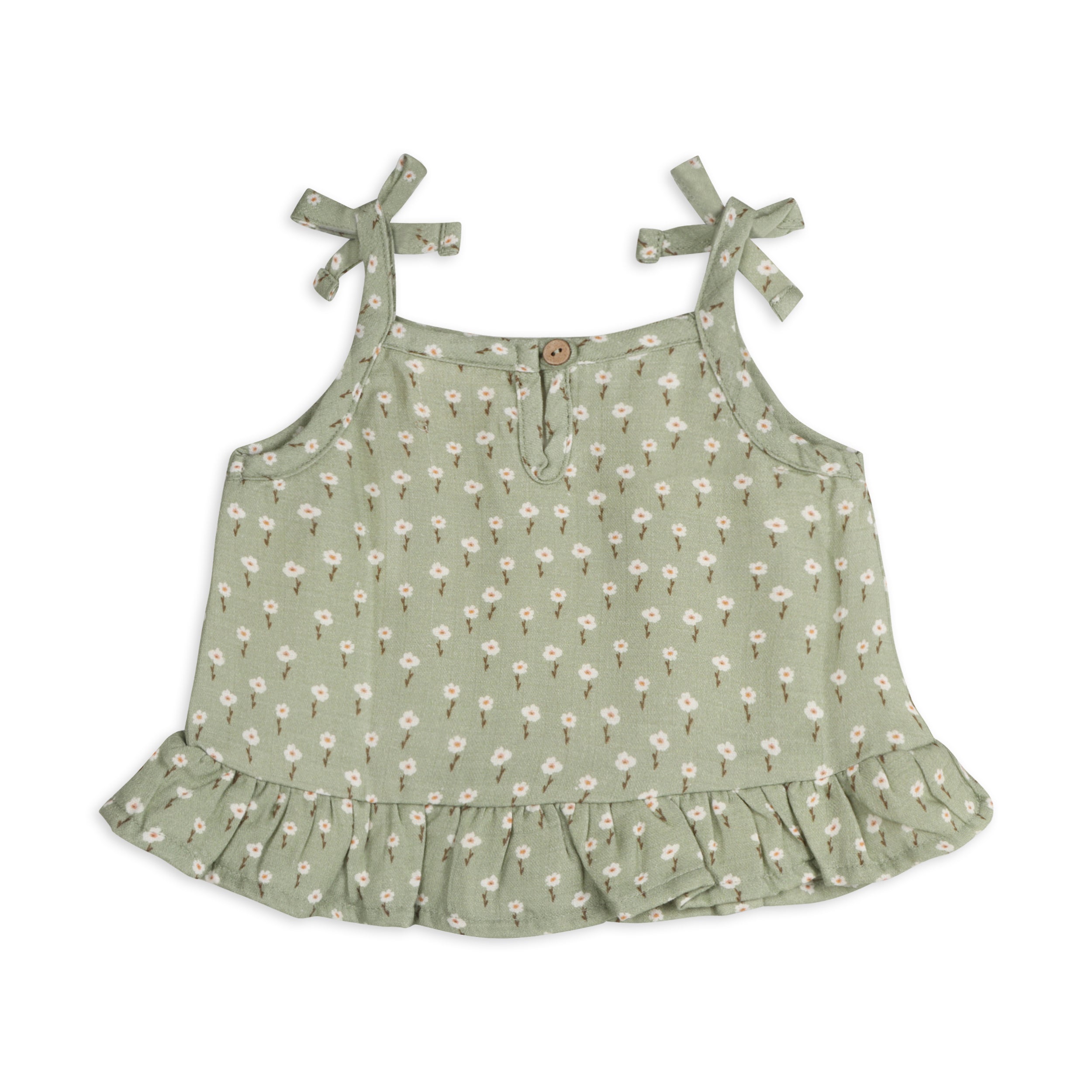 Sage Floral Shoulder Tie Baby Shirt Top + Shorts Set (Organic Muslin)